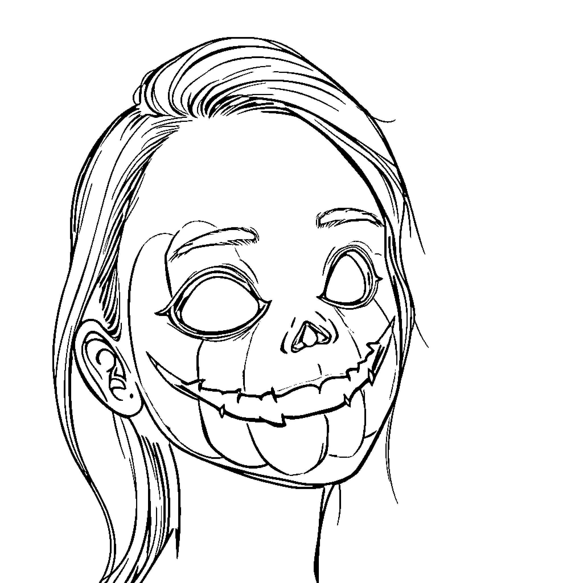 Pumpkin face with a wide grin Coloring Page (free black-and-white line drawing printable PDF for all, from beginners to advanced learners, including children, teens, adults, and seniors)
