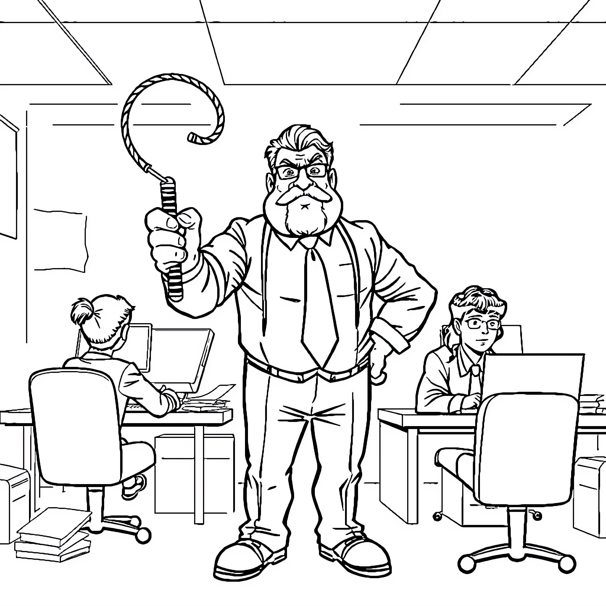 Dave's Lively Classroom Antics Coloring Page (free black-and-white line drawing printable PDF for all, from beginners to advanced learners, including children, teens, adults, and seniors)