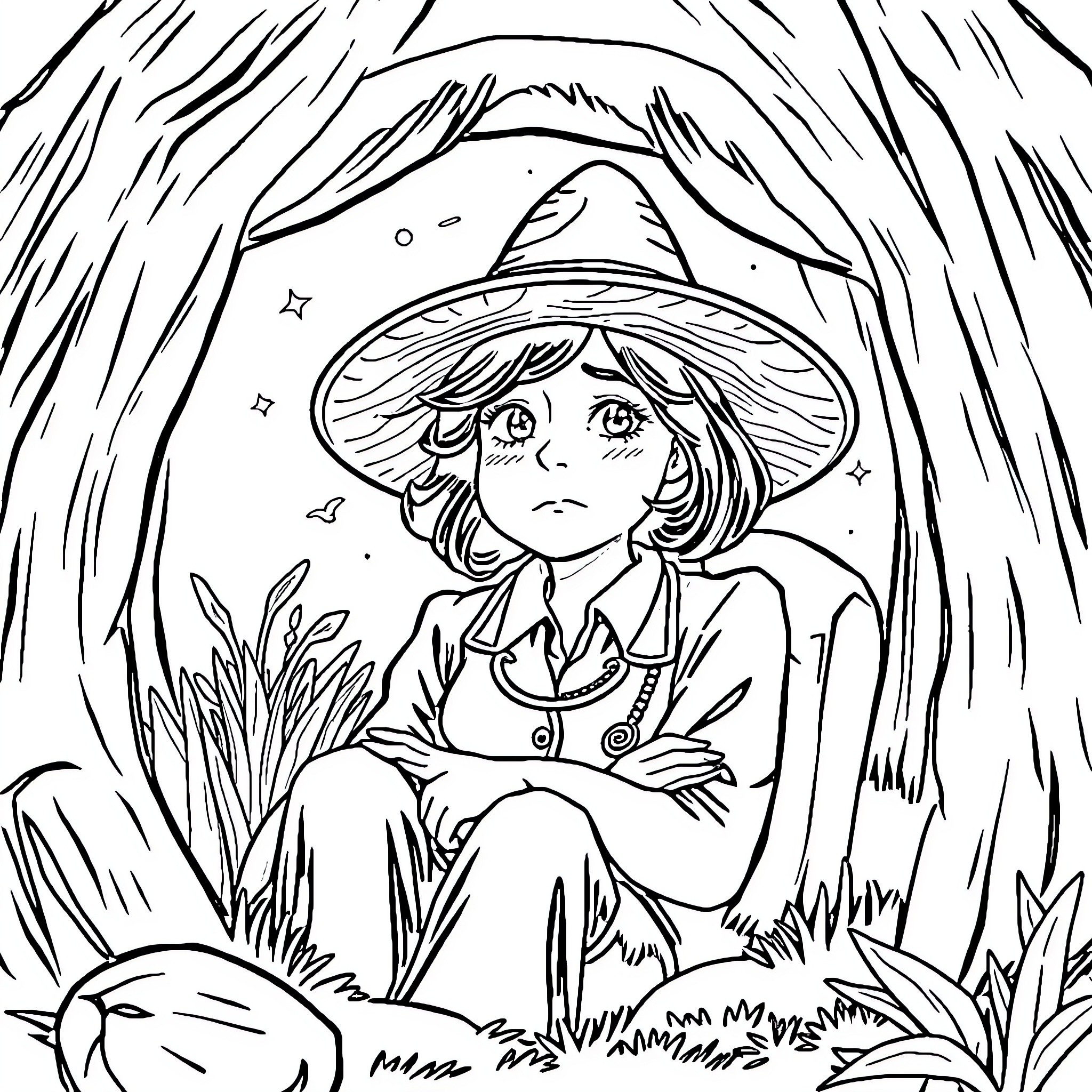 Mathematics Teacher in Contemplative Outdoor Pose Coloring Page (free black-and-white line drawing printable PDF for all, from beginners to advanced learners, including children, teens, adults, and seniors)