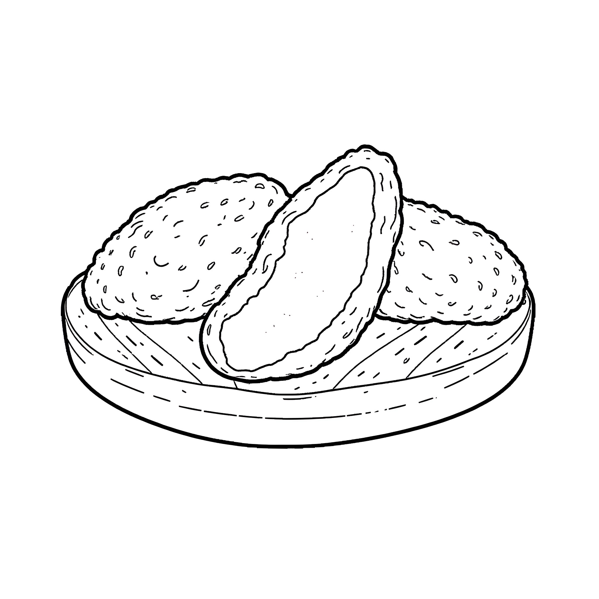 Chicken Tacos on Plate Coloring Page (free black-and-white line drawing printable PDF for all, from beginners to advanced learners, including children, teens, adults, and seniors)