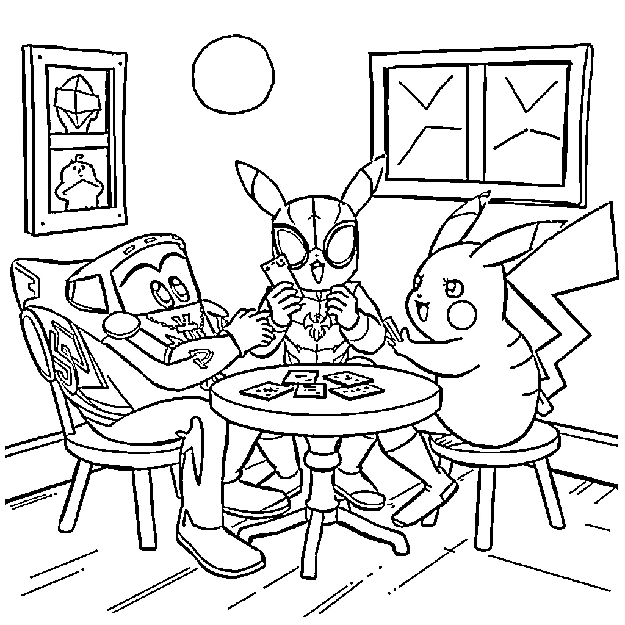 Lightning McQueen and friends in playful gathering Coloring Page (free black-and-white line drawing printable PDF for all, from beginners to advanced learners, including children, teens, adults, and seniors)