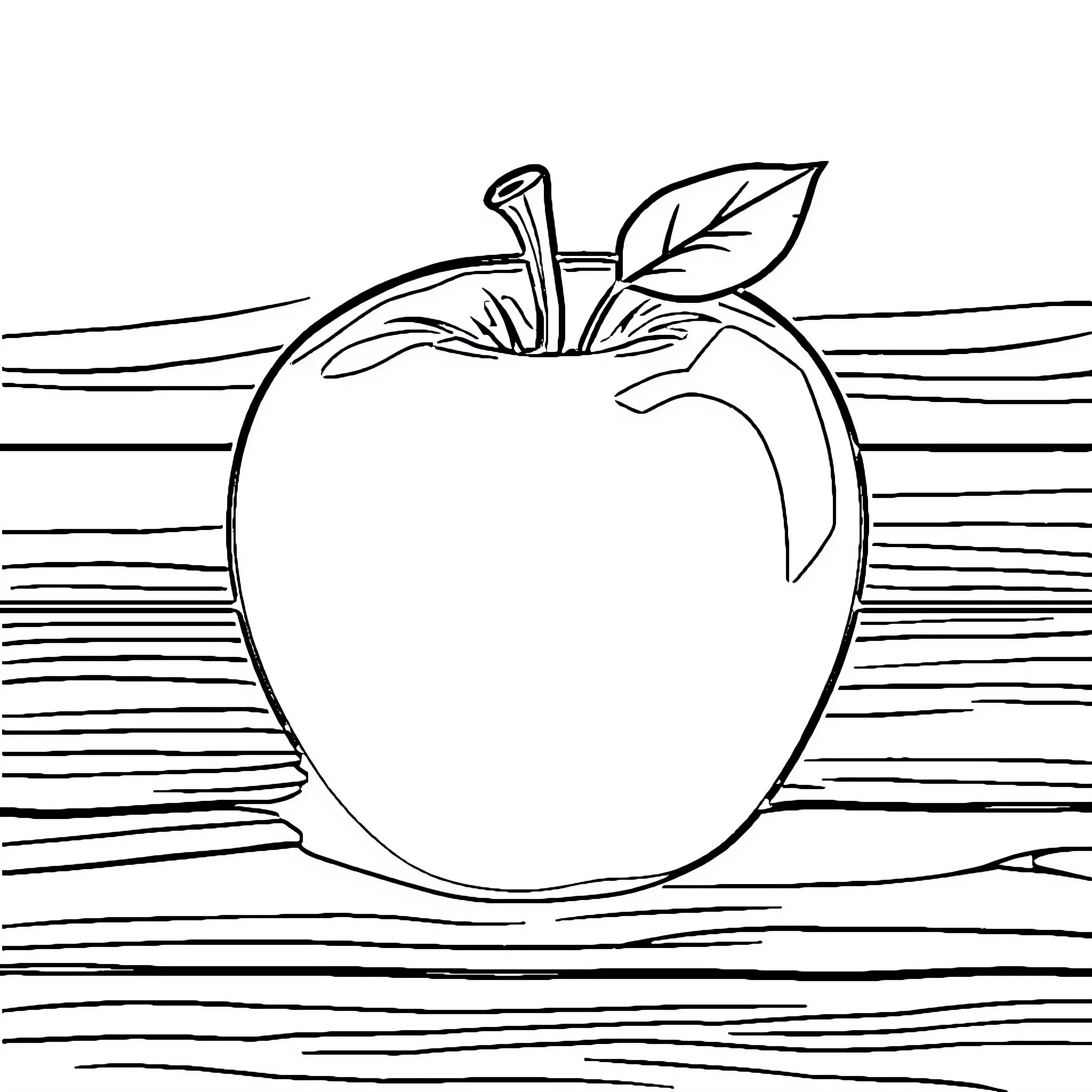 Apple on Textured Wooden Surface Coloring Page (free black-and-white line drawing printable PDF for all, from beginners to advanced learners, including children, teens, adults, and seniors)