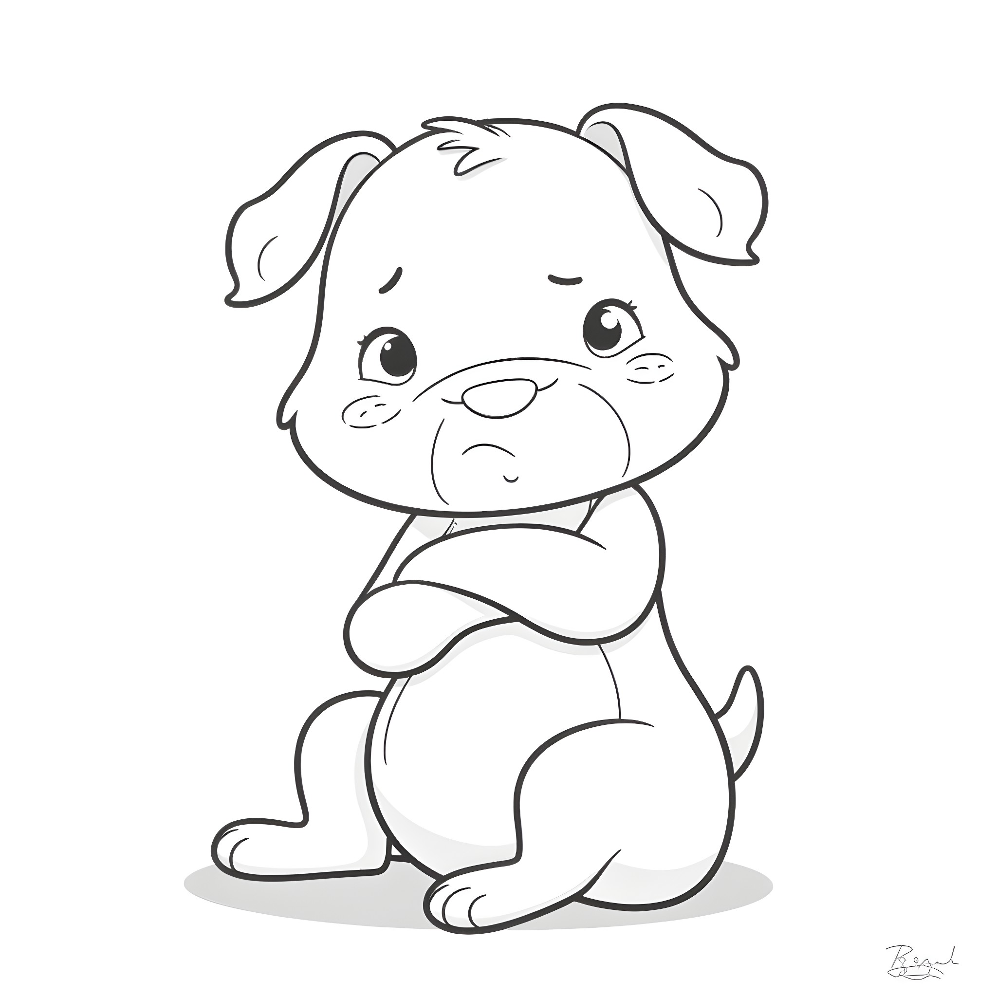 Bluey sitting and looking curious Coloring Page (free black-and-white line drawing printable PDF for all, from beginners to advanced learners, including children, teens, adults, and seniors)