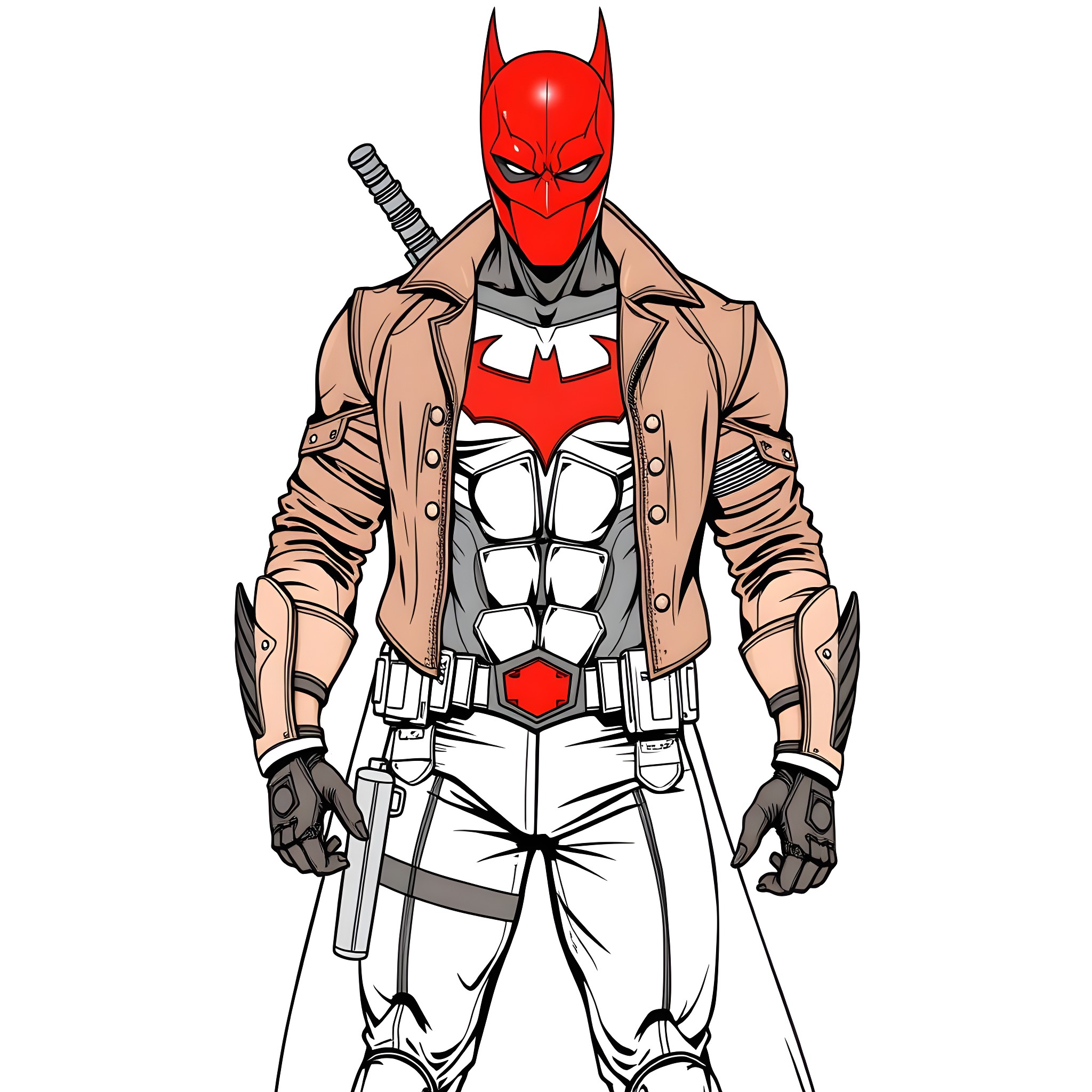 Red Hood in action-packed attire Coloring Page (free black-and-white line drawing printable PDF for all, from beginners to advanced learners, including children, teens, adults, and seniors)