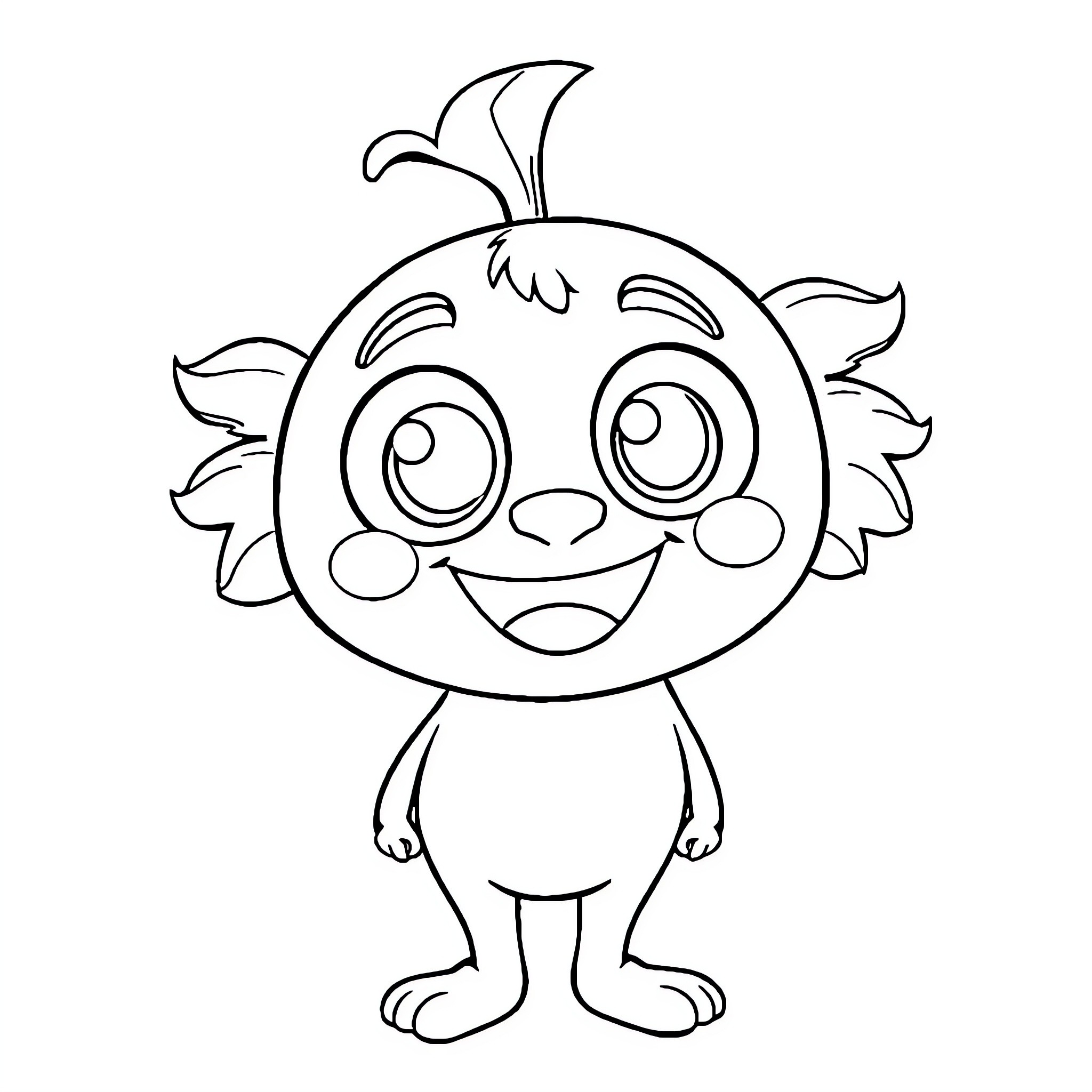 Booba's cheerful expression and charming look Coloring Page (free black-and-white line drawing printable PDF for all, from beginners to advanced learners, including children, teens, adults, and seniors)