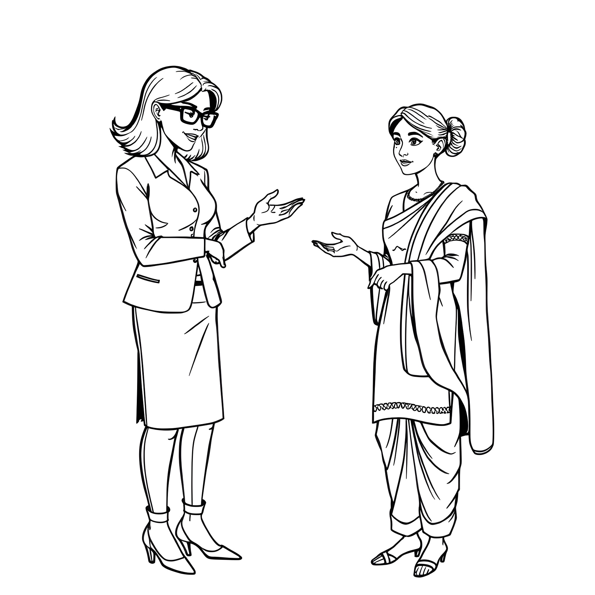 Supervisor Discussing Work with Employee Coloring Page (free black-and-white line drawing printable PDF for all, from beginners to advanced learners, including children, teens, adults, and seniors)