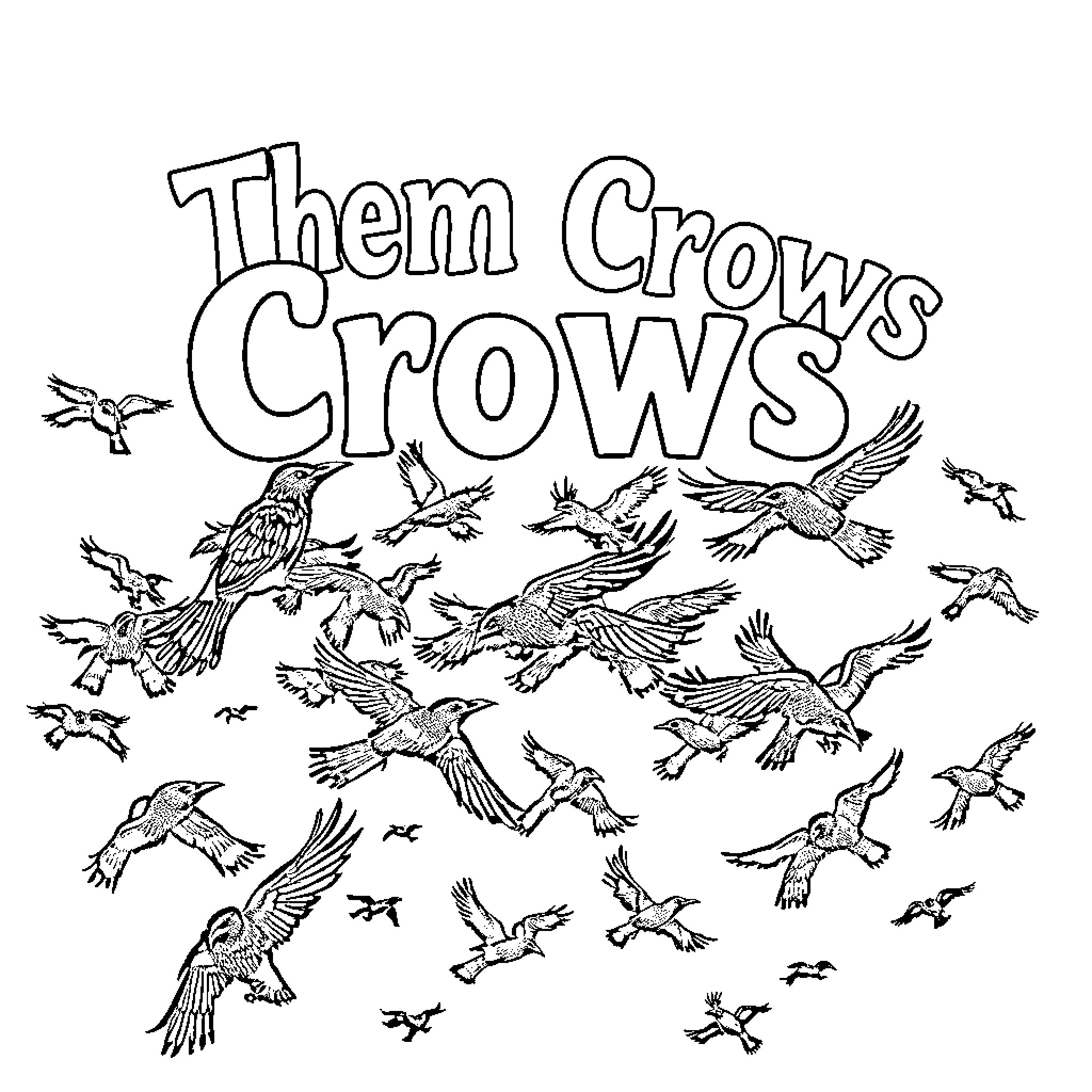 Crow Flock Flying Together Coloring Page (free black-and-white line drawing printable PDF for all, from beginners to advanced learners, including children, teens, adults, and seniors)