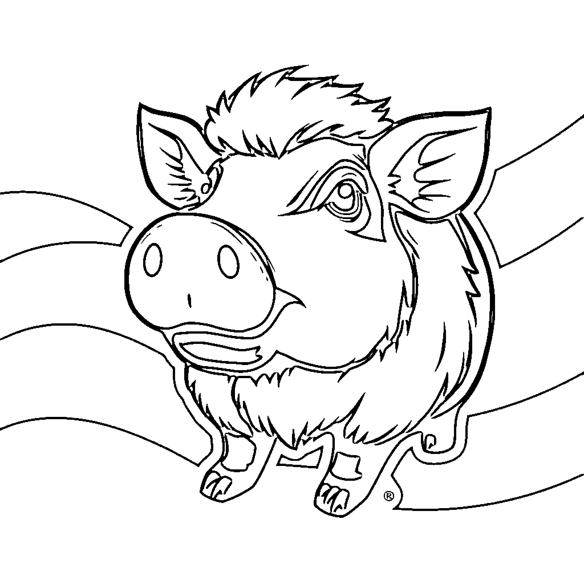 Porcinos FC Playful Piglet with Quirky Expressions Coloring Page (free black-and-white line drawing printable PDF for all, from beginners to advanced learners, including children, teens, adults, and seniors)
