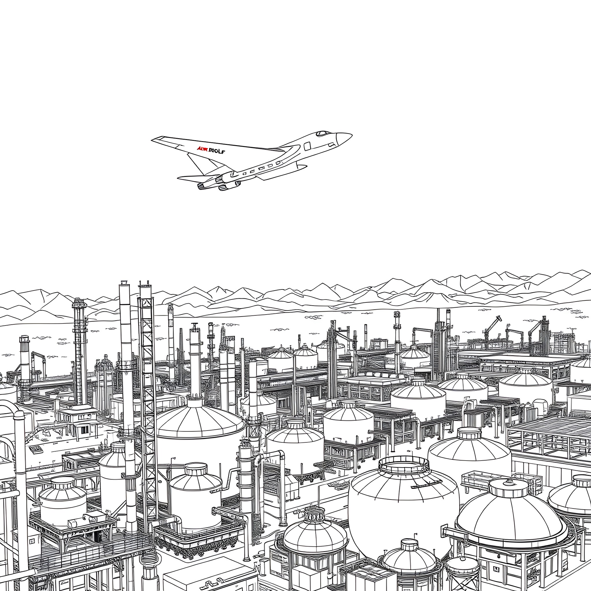 Airwolf soaring over the futuristic cityscape Coloring Page (free black-and-white line drawing printable PDF for all, from beginners to advanced learners, including children, teens, adults, and seniors)