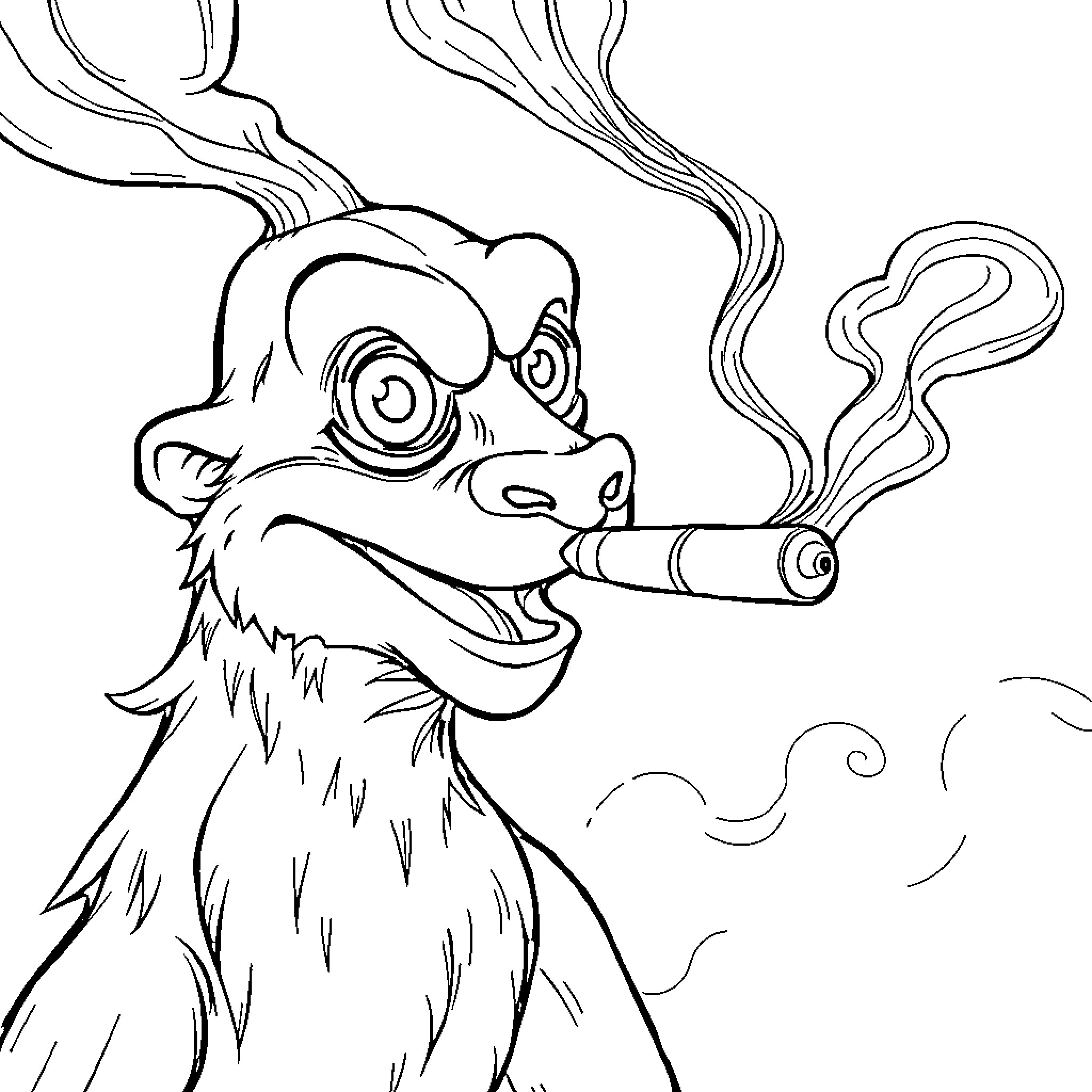 Estintore - Funny cartoon animal smoking a cigar Coloring Page (free black-and-white line drawing printable PDF for all, from beginners to advanced learners, including children, teens, adults, and seniors)