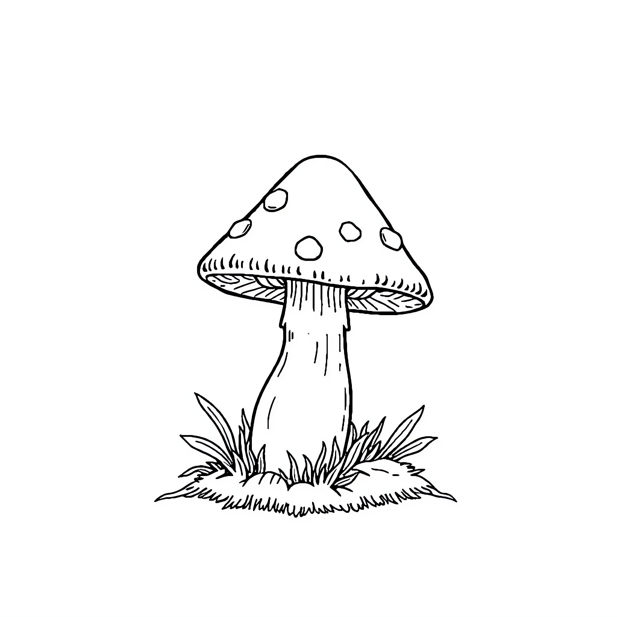 Mushroom growing amidst foliage Coloring Page (free black-and-white line drawing printable PDF for all, from beginners to advanced learners, including children, teens, adults, and seniors)