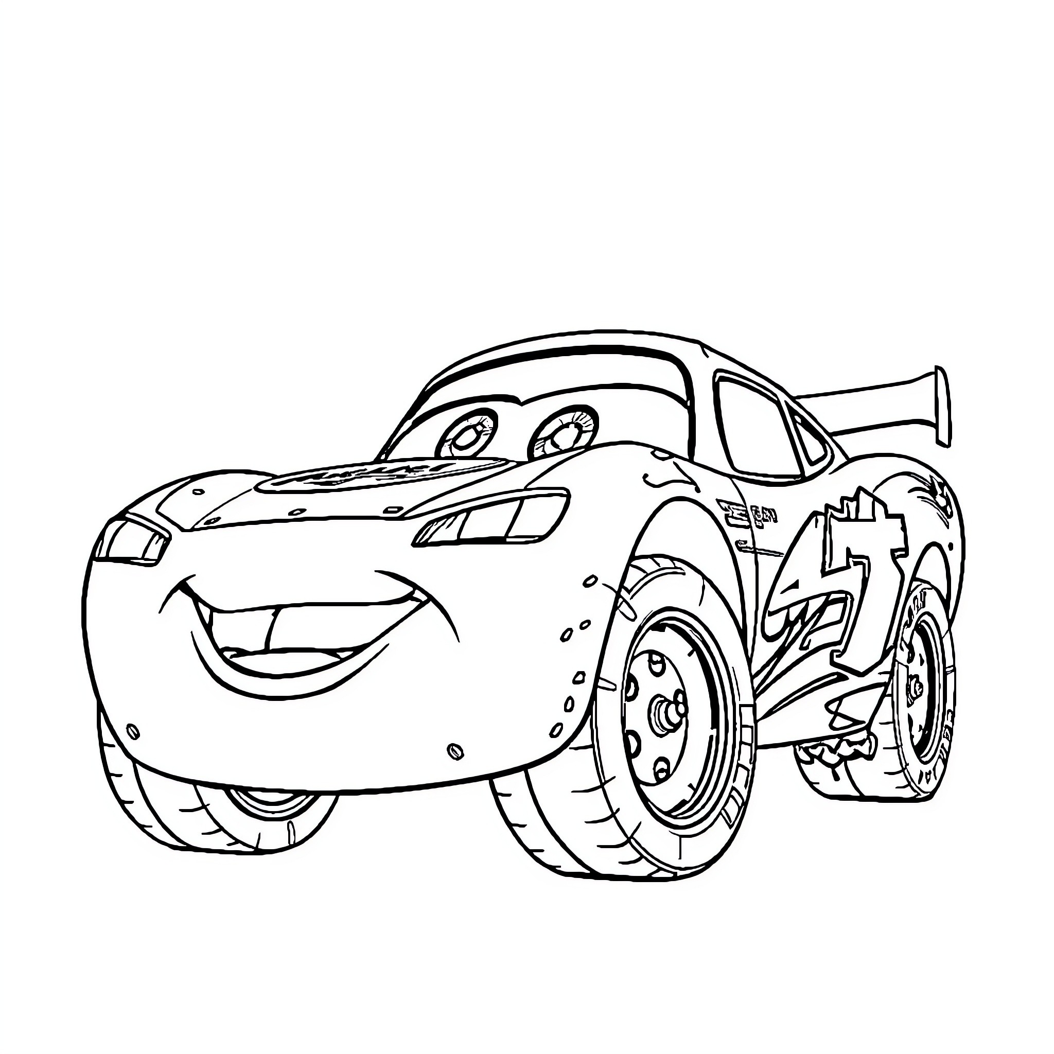 Flash McQueen in Racing Gear Coloring Page (free black-and-white line drawing printable PDF for all, from beginners to advanced learners, including children, teens, adults, and seniors)