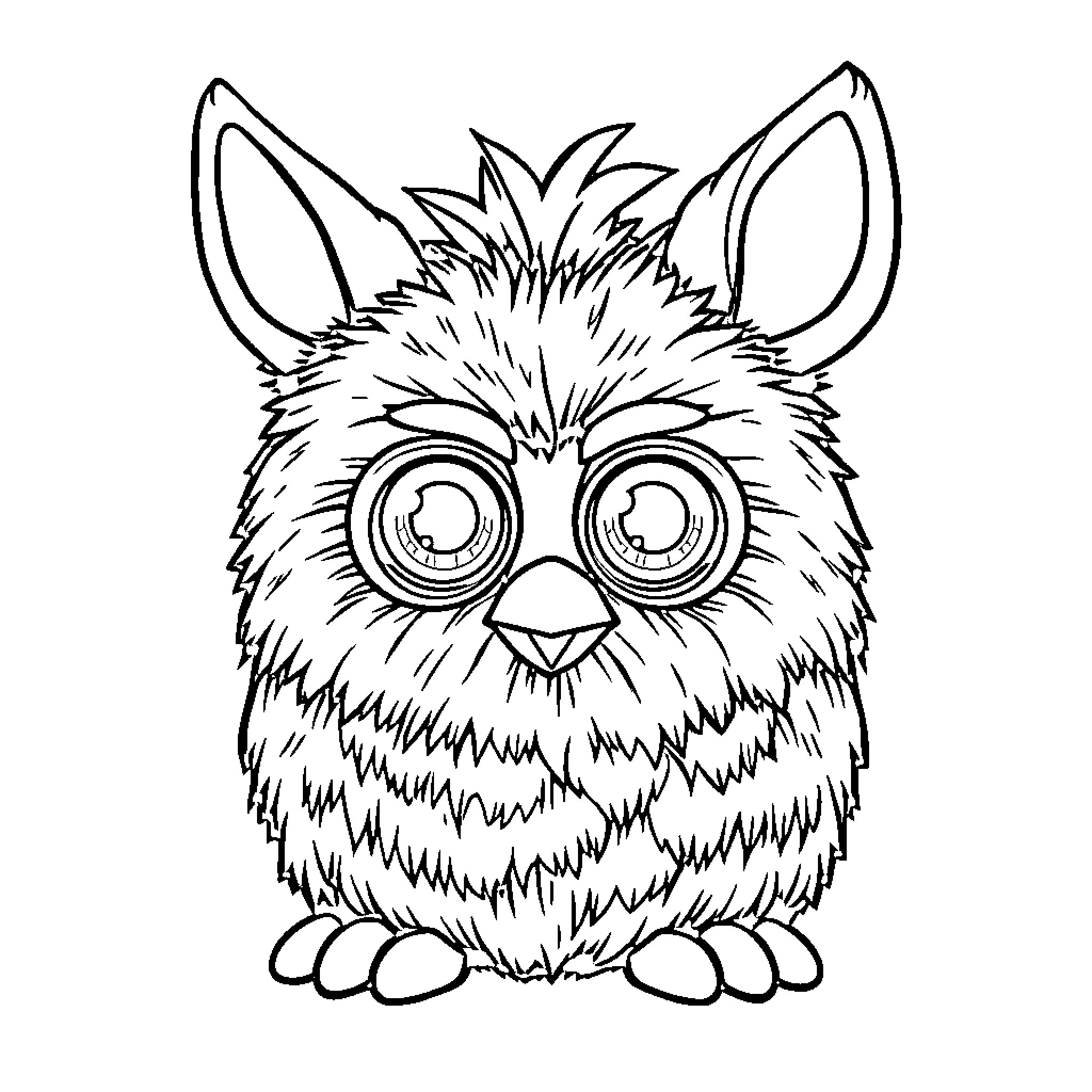 Ferbie the Curious Furry Creature Coloring Page (free black-and-white line drawing printable PDF for all, from beginners to advanced learners, including children, teens, adults, and seniors)