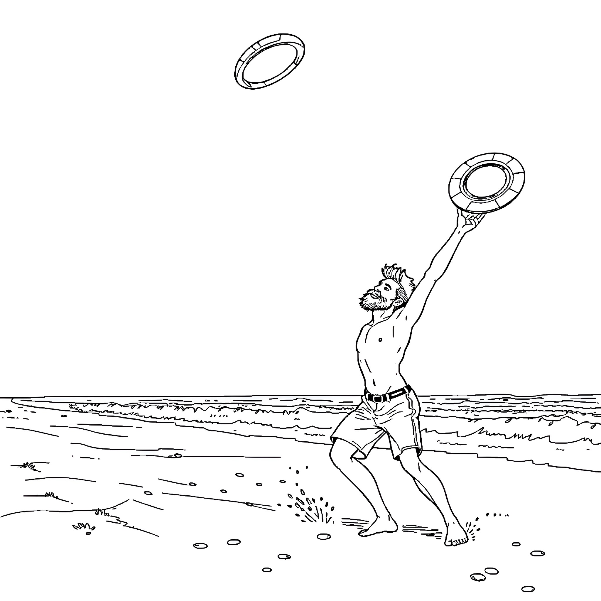 Dude Perfect playing beach volleyball with friends Coloring Page (free black-and-white line drawing printable PDF for all, from beginners to advanced learners, including children, teens, adults, and seniors)