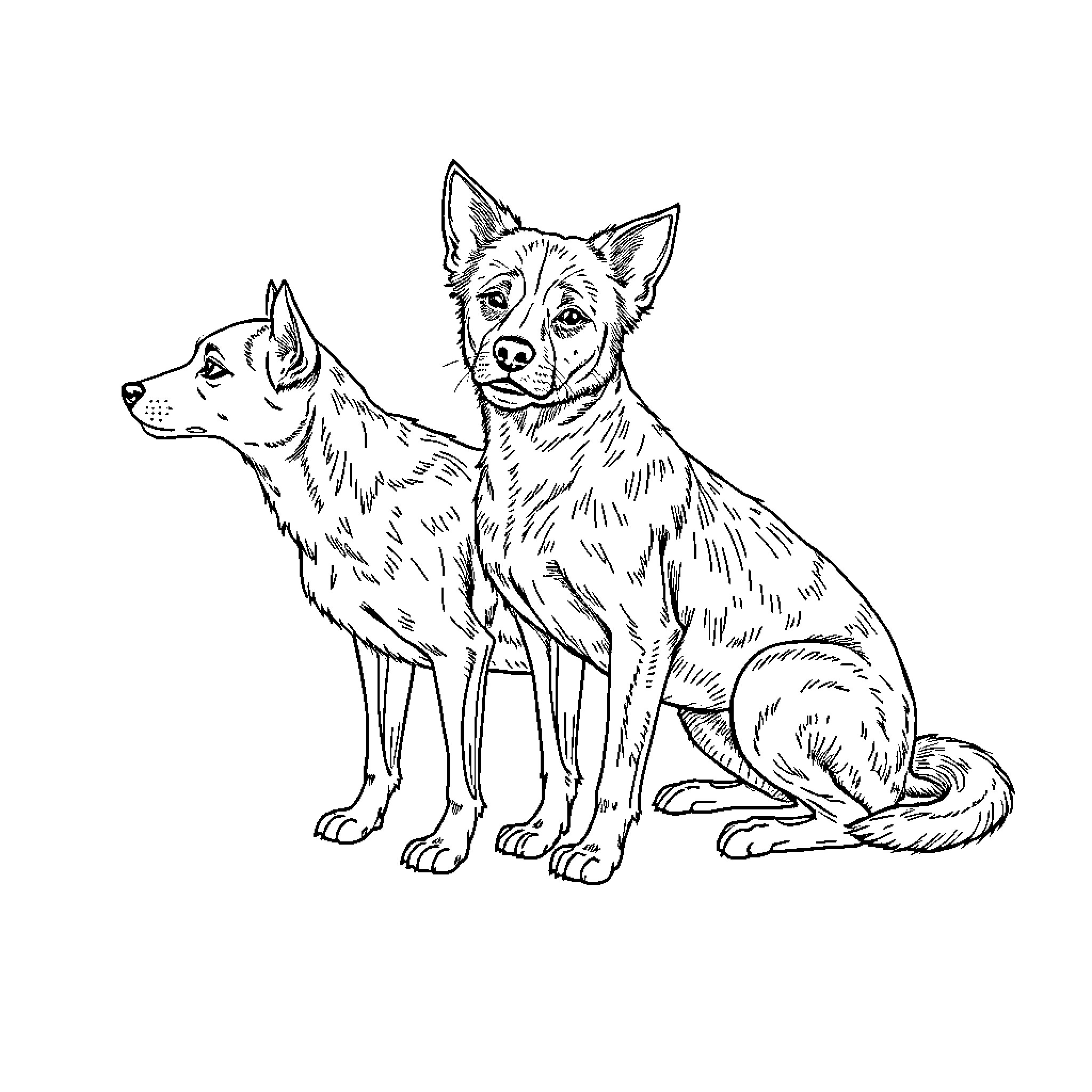 Mammals sitting together in black and white Coloring Page (free black-and-white line drawing printable PDF for all, from beginners to advanced learners, including children, teens, adults, and seniors)