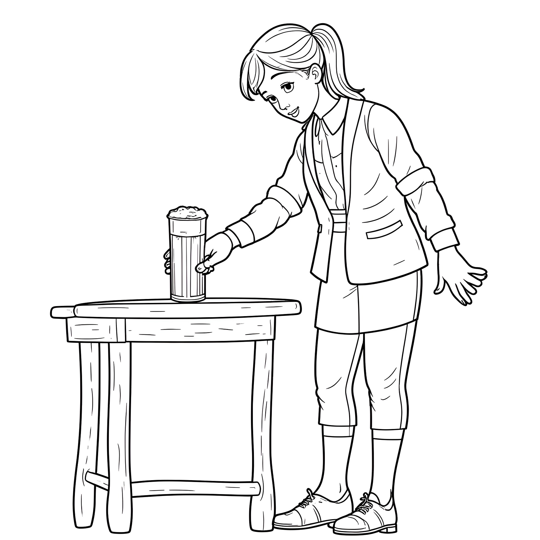 Bear enjoying a beverage at a table Coloring Page (free black-and-white line drawing printable PDF for all, from beginners to advanced learners, including children, teens, adults, and seniors)