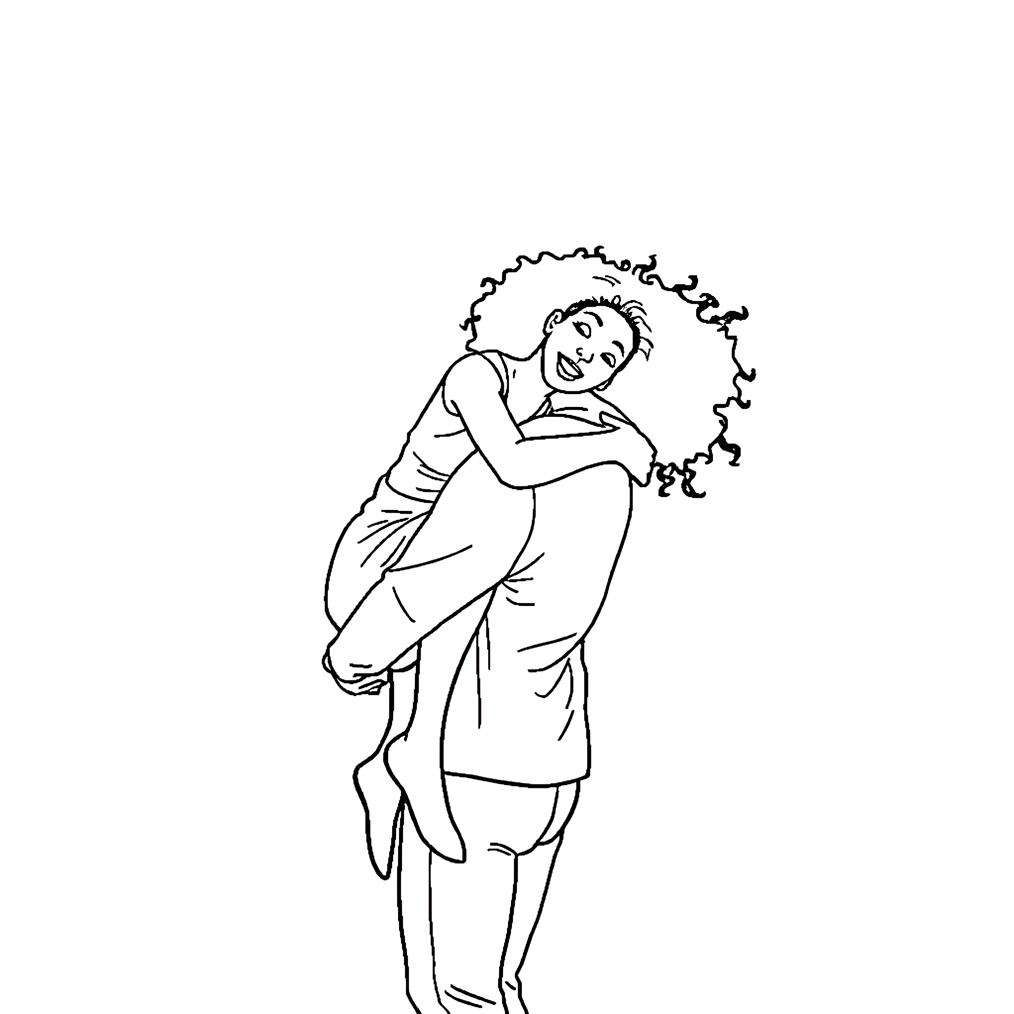 Female figure in whimsical dance pose Coloring Page (free black-and-white line drawing printable PDF for all, from beginners to advanced learners, including children, teens, adults, and seniors)