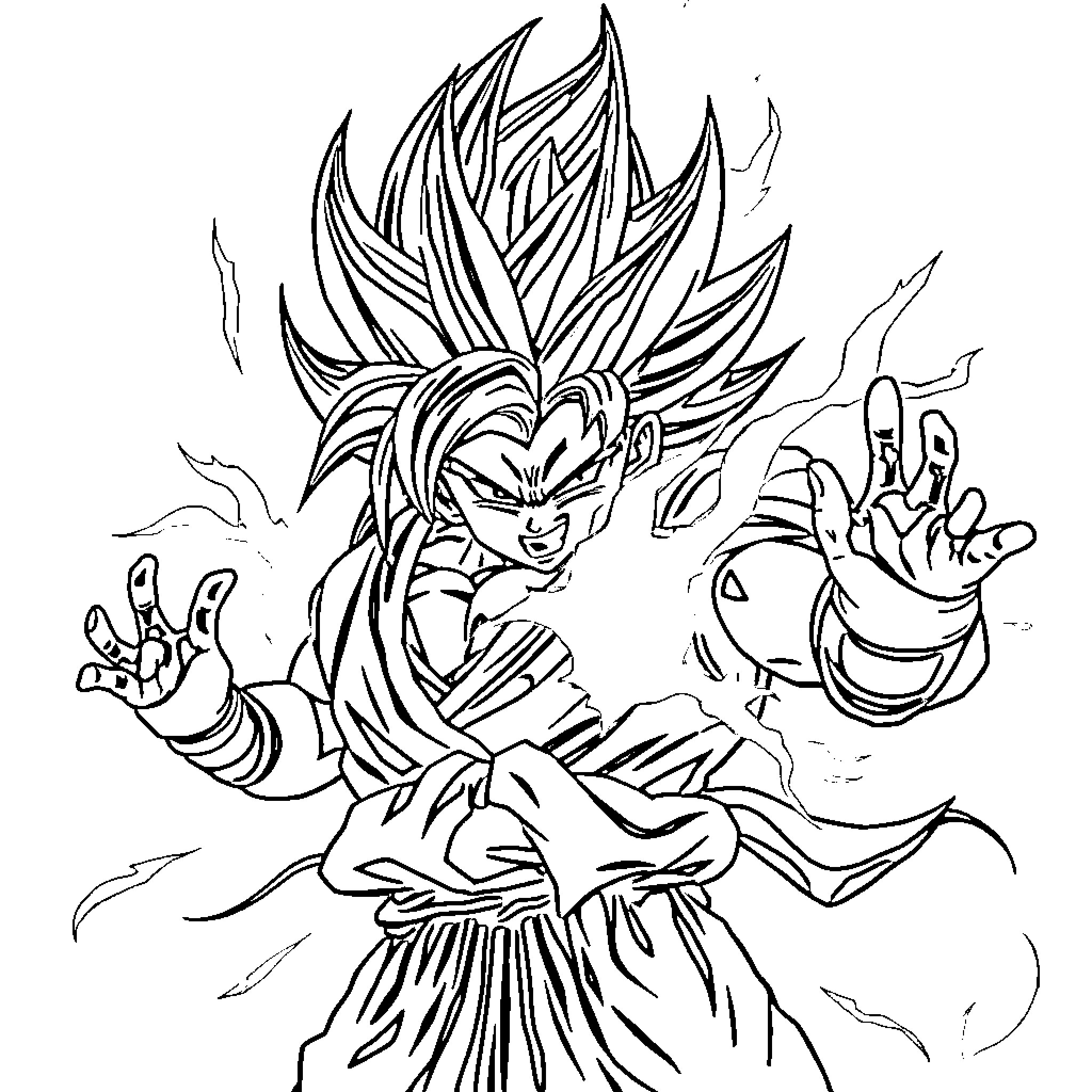 Super Saiyan Warrior's Powerful Stance Coloring Page (free black-and-white line drawing printable PDF for all, from beginners to advanced learners, including children, teens, adults, and seniors)
