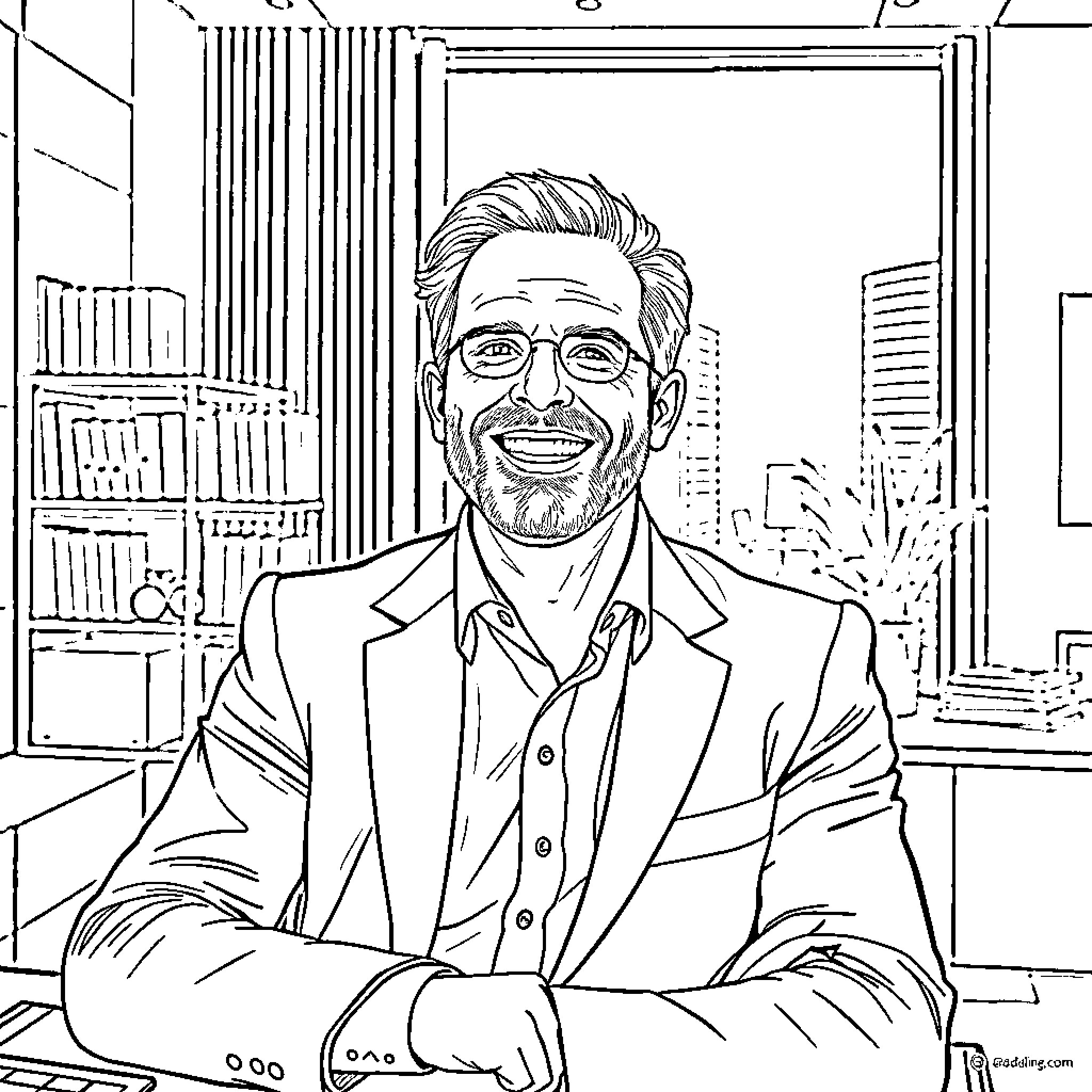 Patrice Saulnier smiling confidently in a professional setting Coloring Page (free black-and-white line drawing printable PDF for all, from beginners to advanced learners, including children, teens, adults, and seniors)