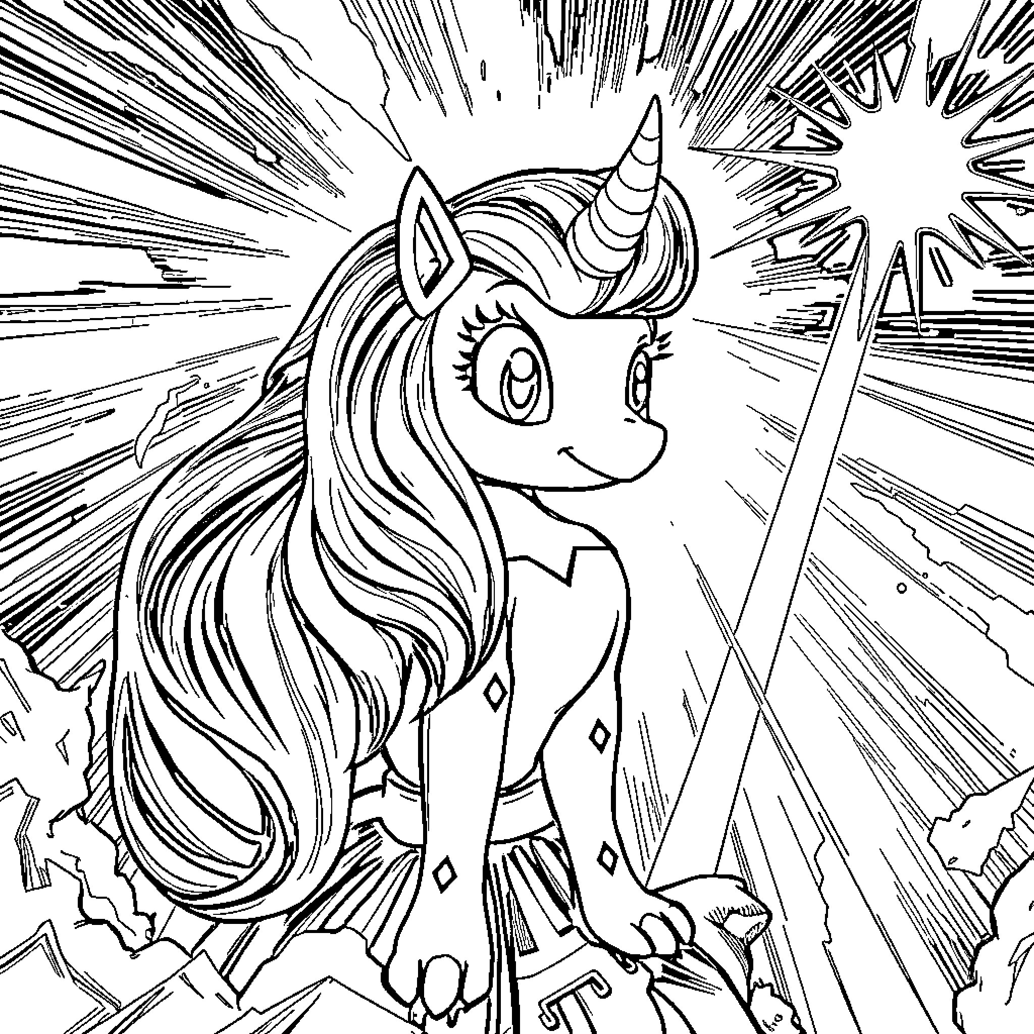 Piper the Unicorn's Magical Adventure Coloring Page (free black-and-white line drawing printable PDF for all, from beginners to advanced learners, including children, teens, adults, and seniors)