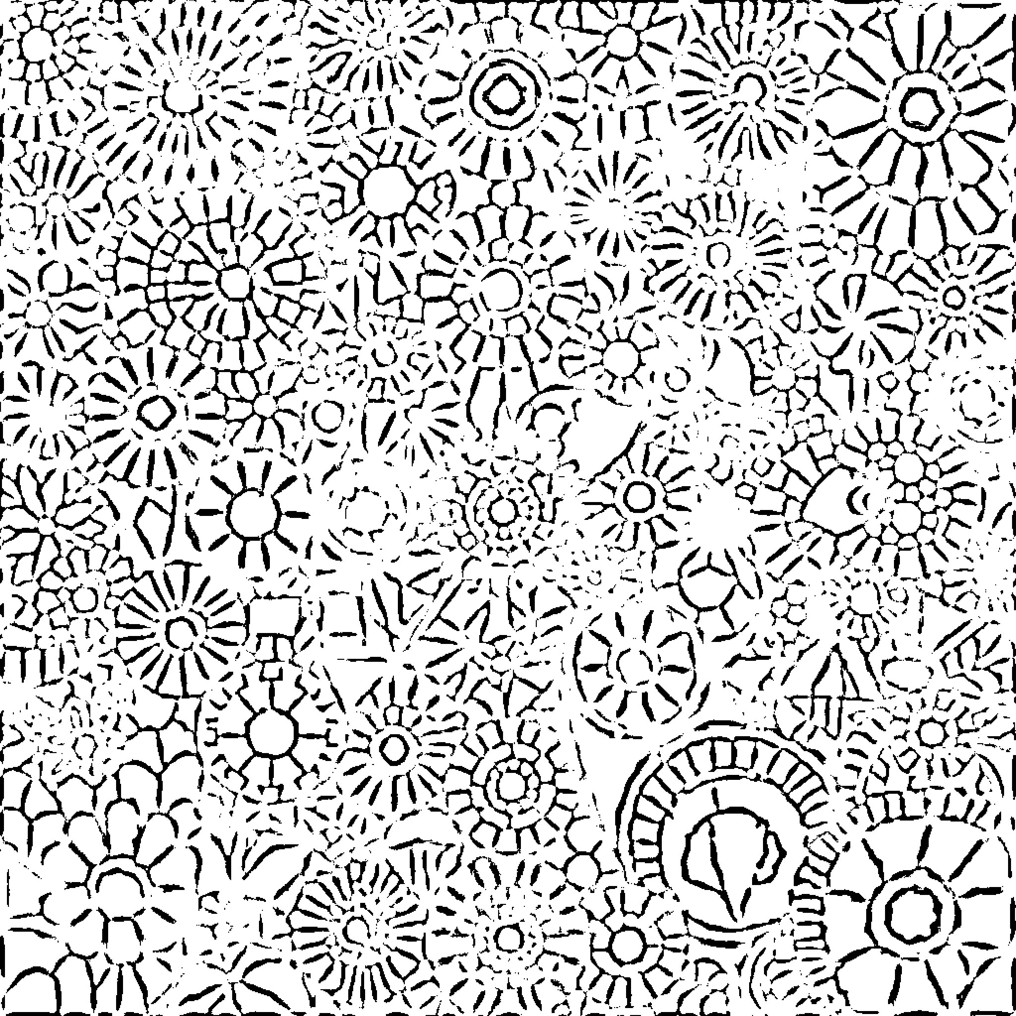 Mosaic of abstract floral shapes Coloring Page (free black-and-white line drawing printable PDF for all, from beginners to advanced learners, including children, teens, adults, and seniors)