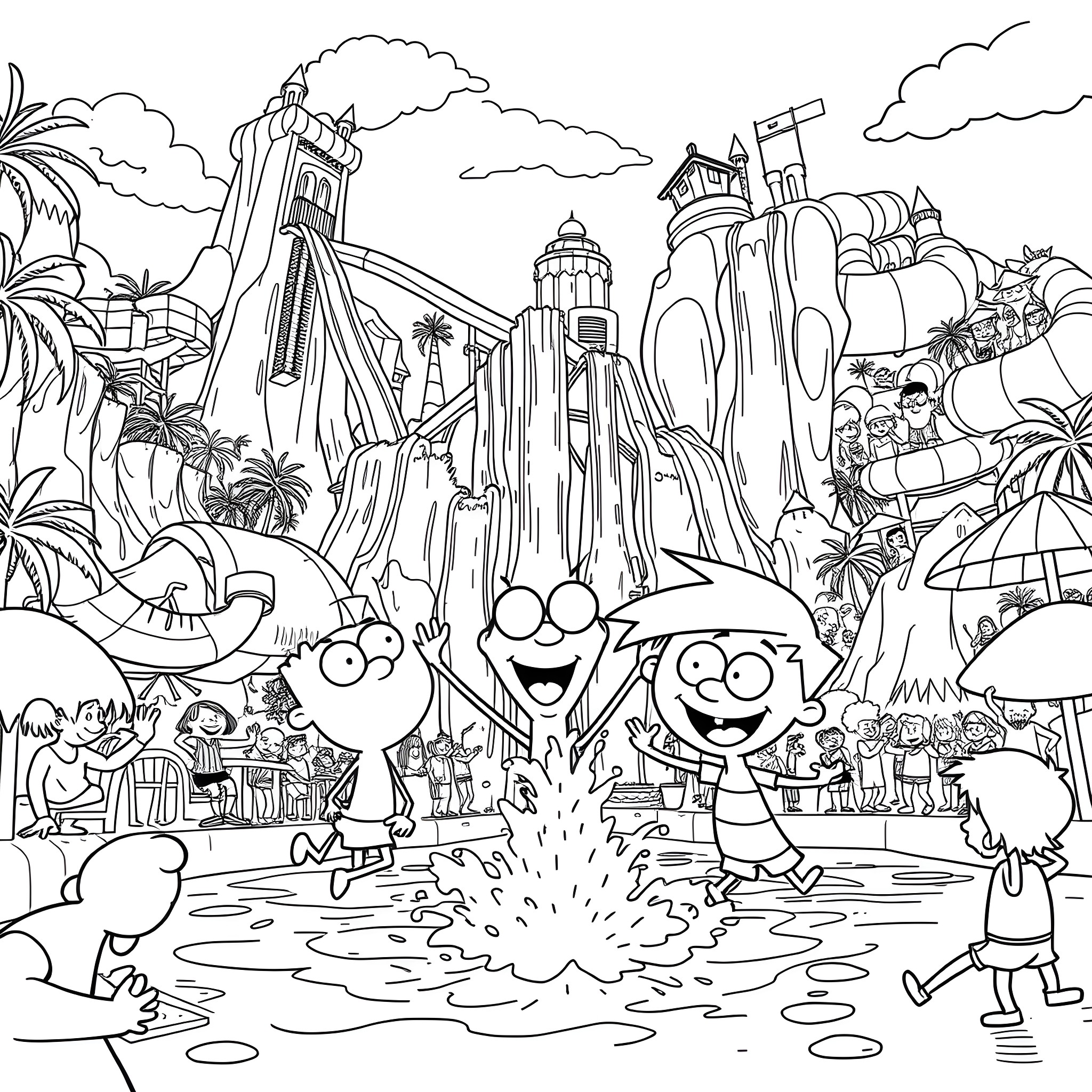 Bluey's Tropical Adventure Coloring Page (free black-and-white line drawing printable PDF for all, from beginners to advanced learners, including children, teens, adults, and seniors)