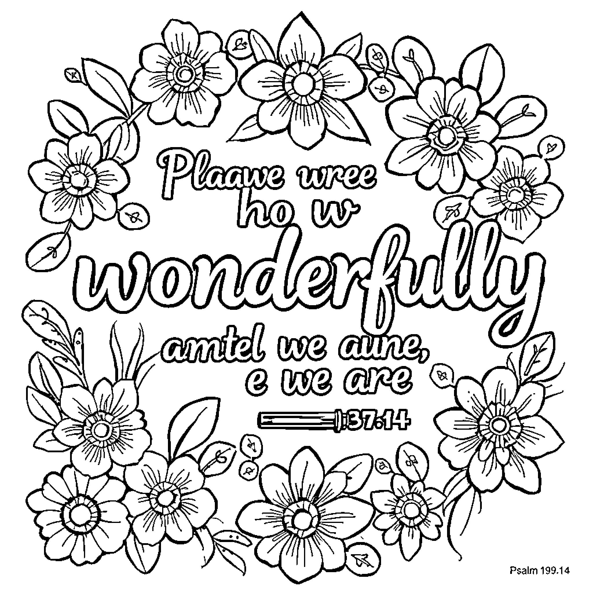 Psalm of Wonderful Flowers Coloring Page (free black-and-white line drawing printable PDF for all, from beginners to advanced learners, including children, teens, adults, and seniors)