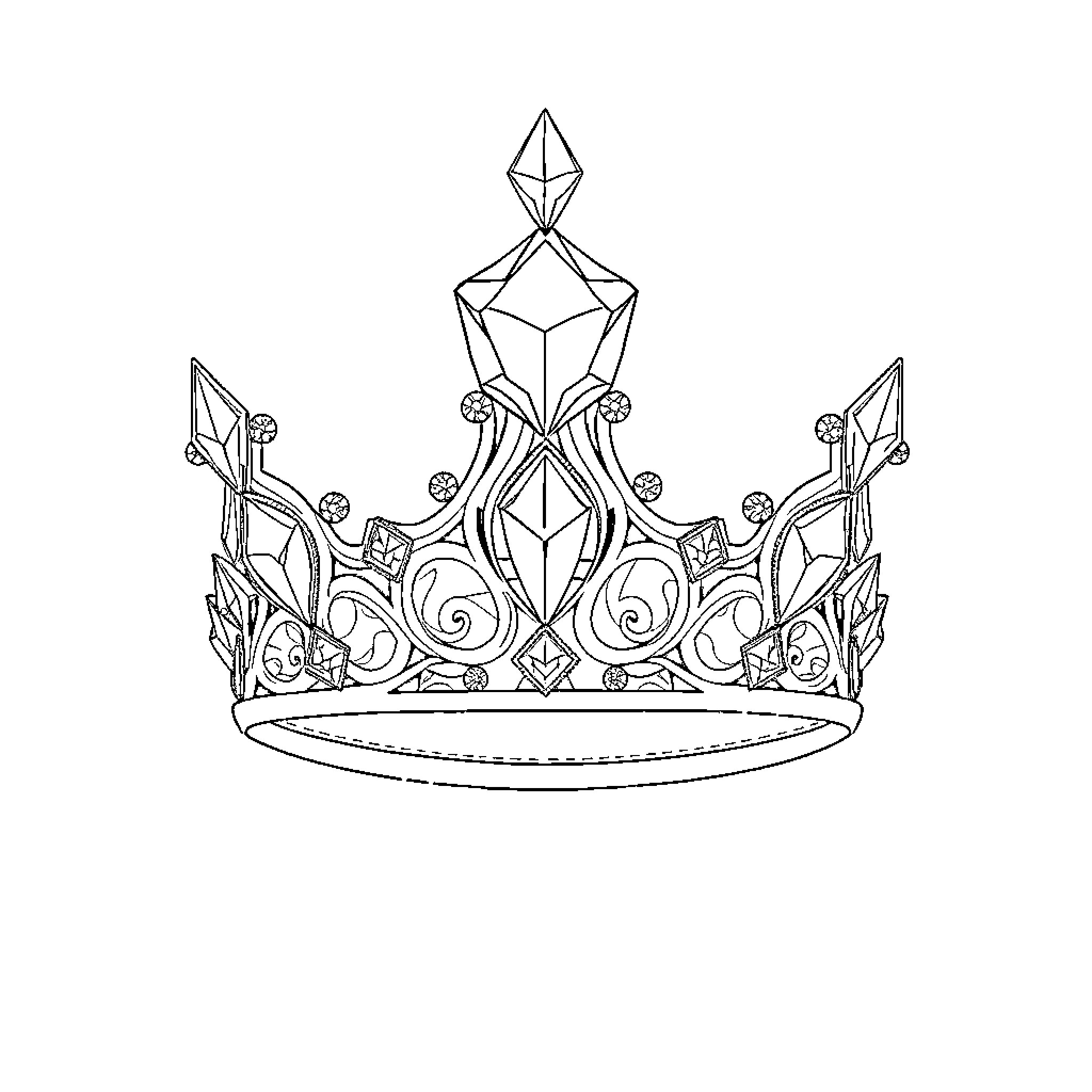 Crown with ornate design and jewels Coloring Page (free black-and-white line drawing printable PDF for all, from beginners to advanced learners, including children, teens, adults, and seniors)