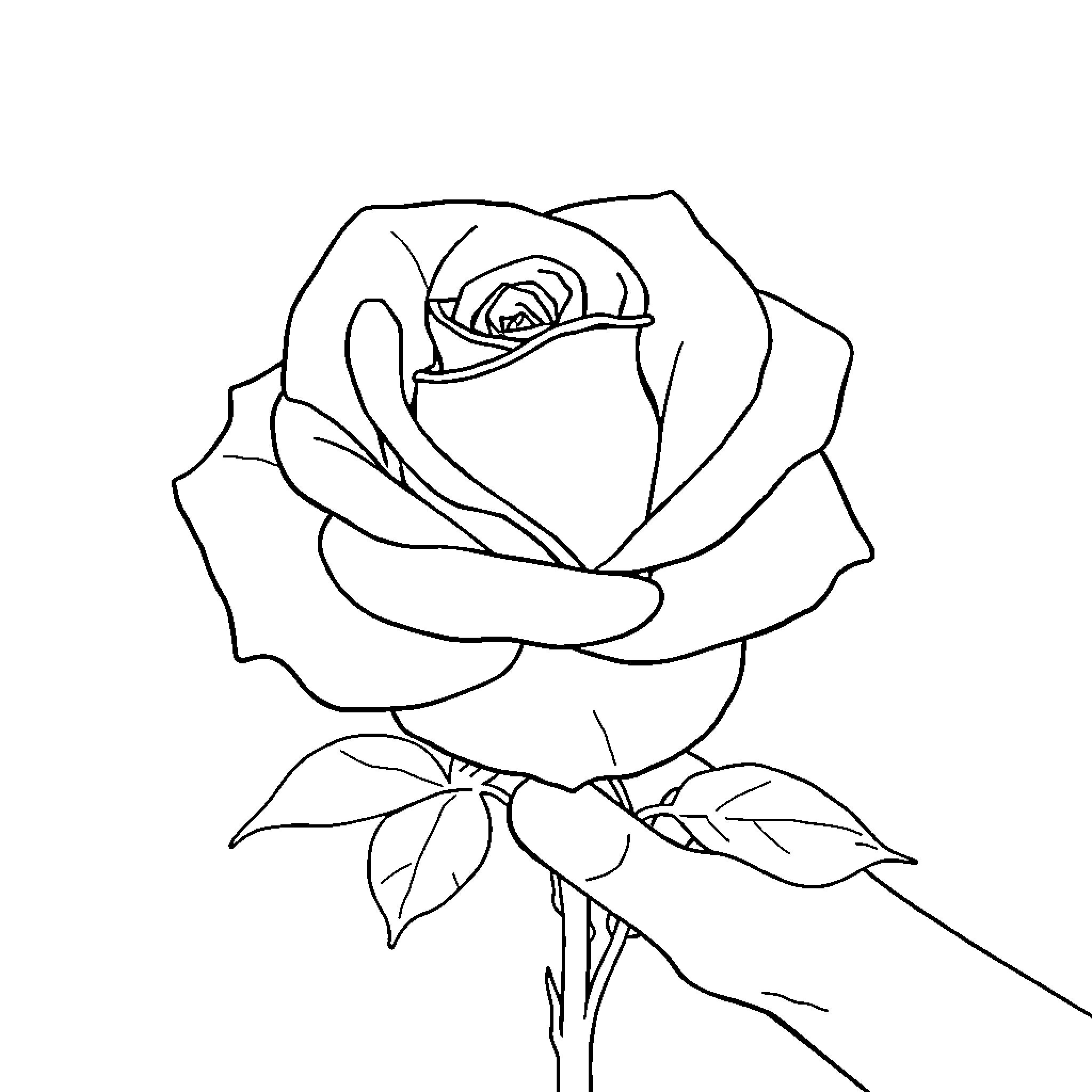 Rose in simple line art form Coloring Page (free black-and-white line drawing printable PDF for all, from beginners to advanced learners, including children, teens, adults, and seniors)