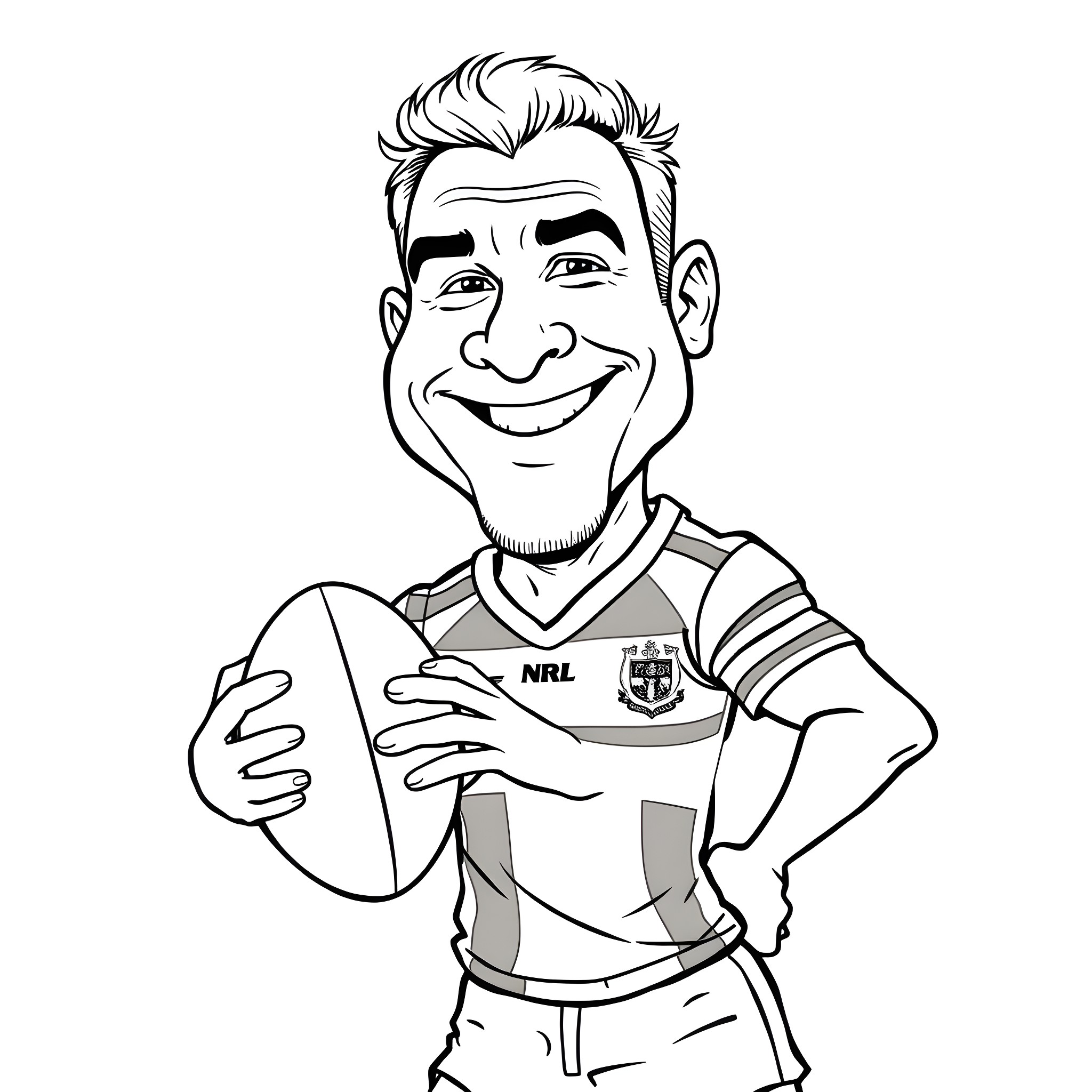 Terry Lamb playing rugby with a big smile Coloring Page (free black-and-white line drawing printable PDF for all, from beginners to advanced learners, including children, teens, adults, and seniors)