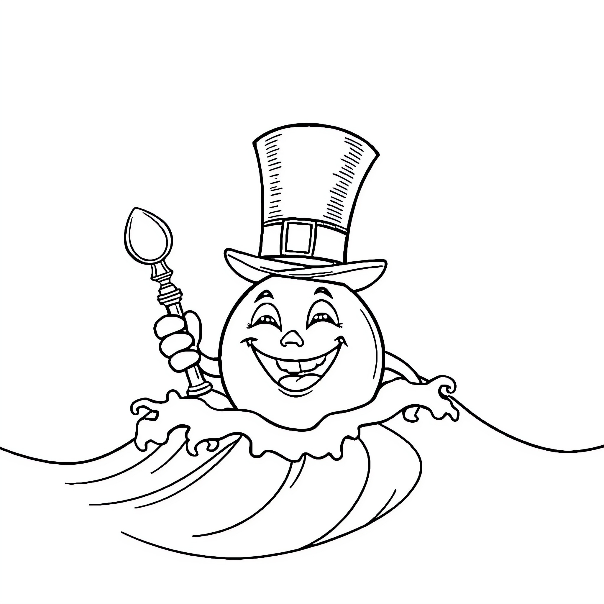 Orange Humpty Dumpty Character with Friendly Expression Coloring Page (free black-and-white line drawing printable PDF for all, from beginners to advanced learners, including children, teens, adults, and seniors)