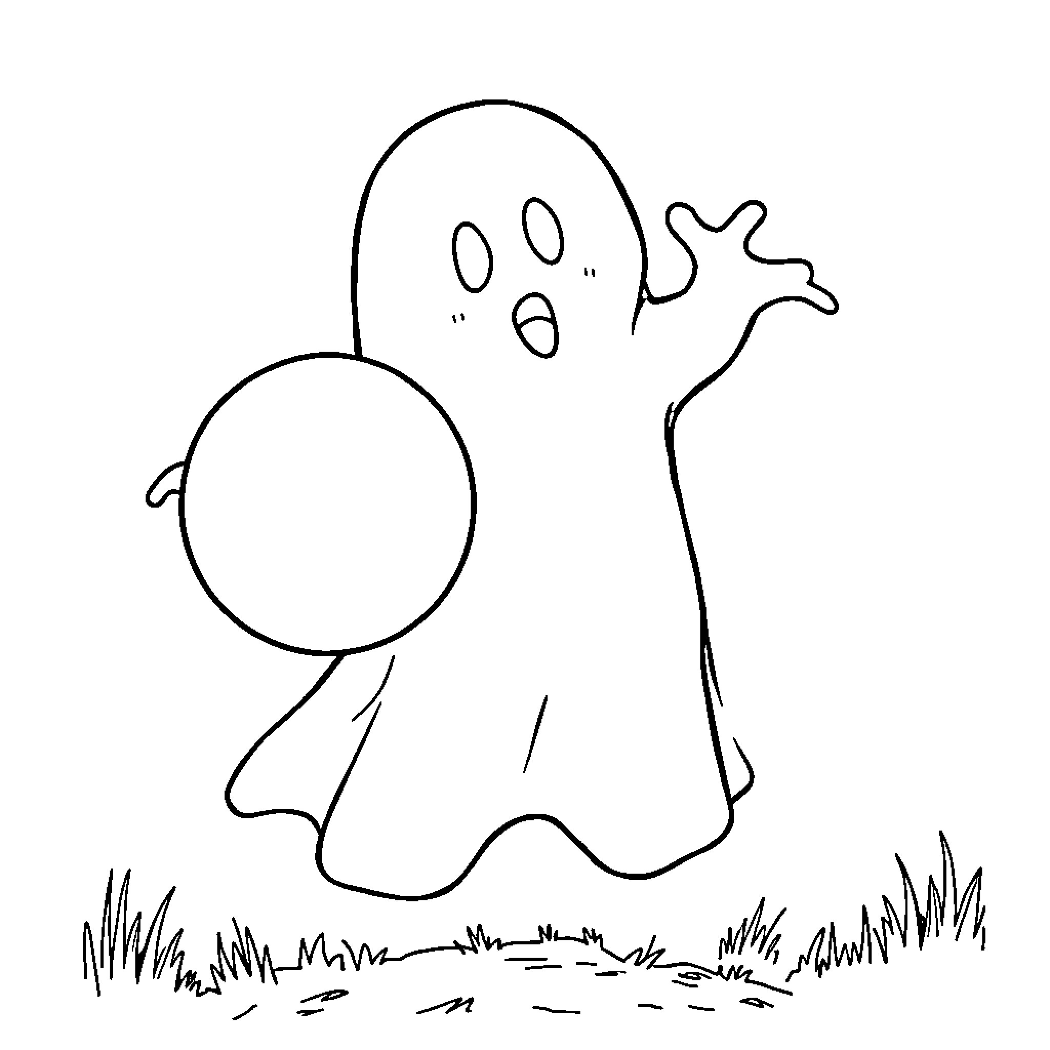 Ghost floating in a field Coloring Page (free black-and-white line drawing printable PDF for all, from beginners to advanced learners, including children, teens, adults, and seniors)