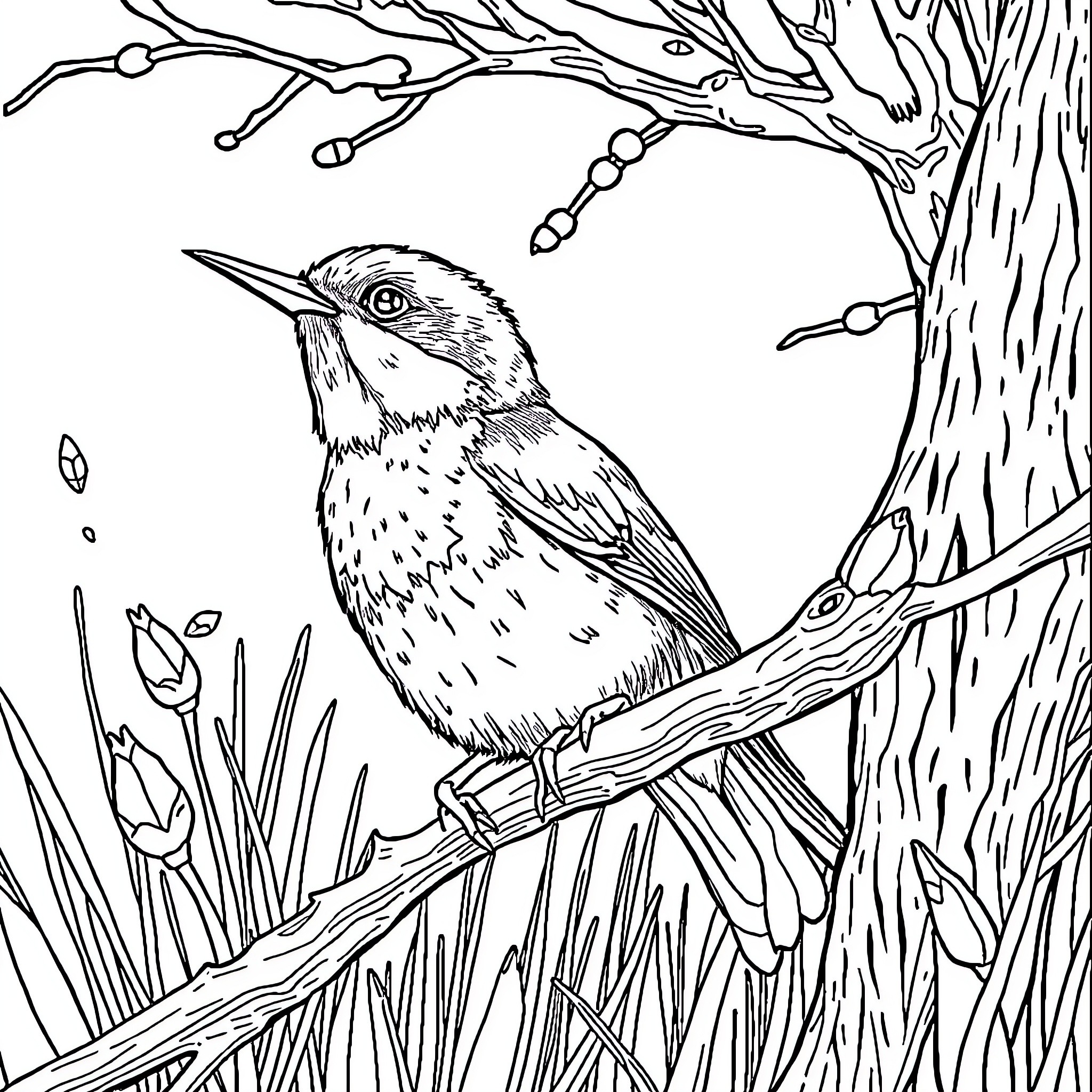Bang Mannetje exploring nature's wonders Coloring Page (free black-and-white line drawing printable PDF for all, from beginners to advanced learners, including children, teens, adults, and seniors)