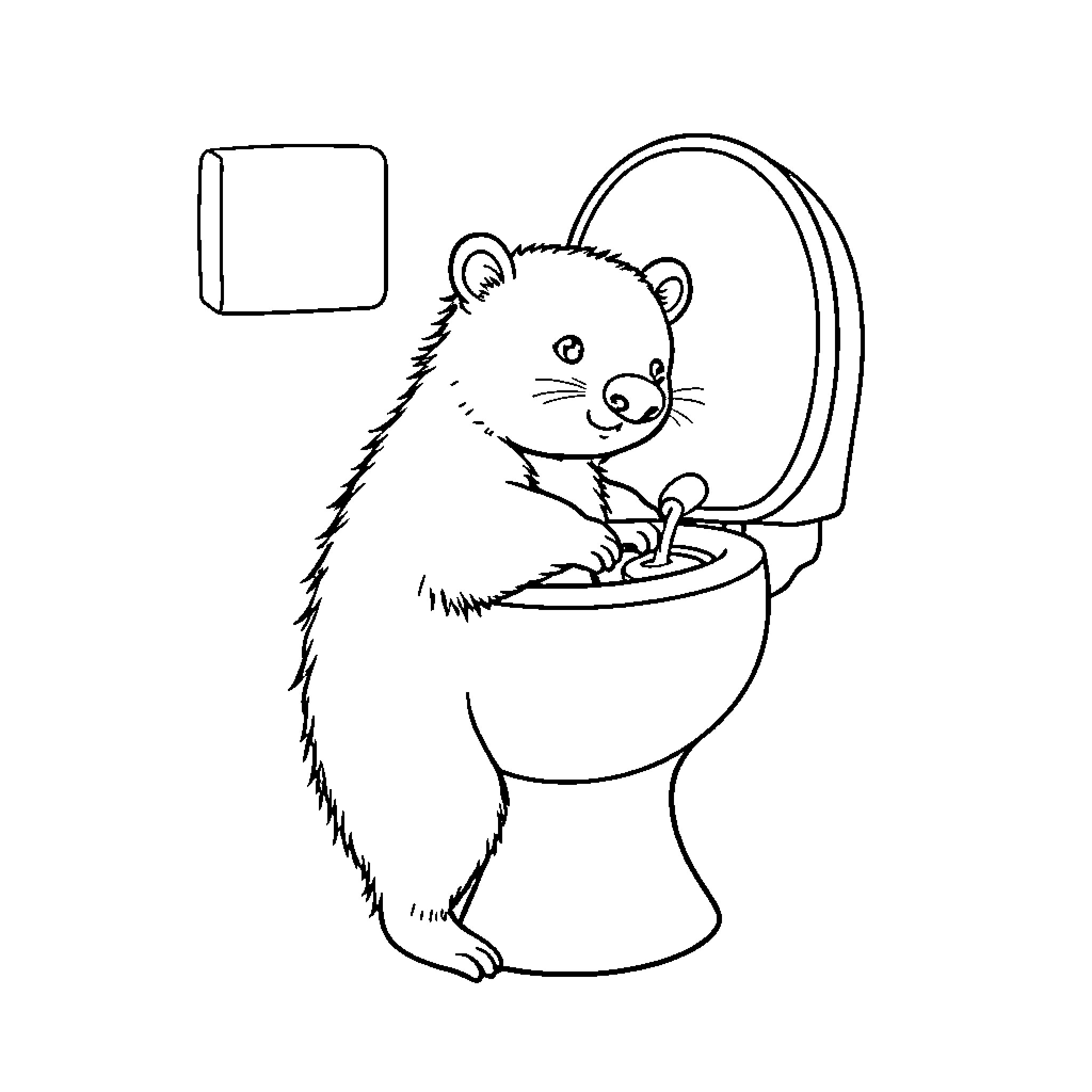 Wombat using the toilet Coloring Page (free black-and-white line drawing printable PDF for all, from beginners to advanced learners, including children, teens, adults, and seniors)