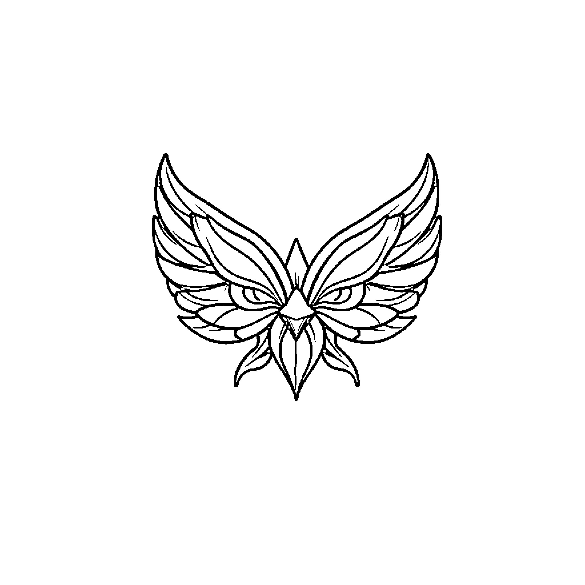 Logo of Winged Creature with Fierce Expression Coloring Page (free black-and-white line drawing printable PDF for all, from beginners to advanced learners, including children, teens, adults, and seniors)