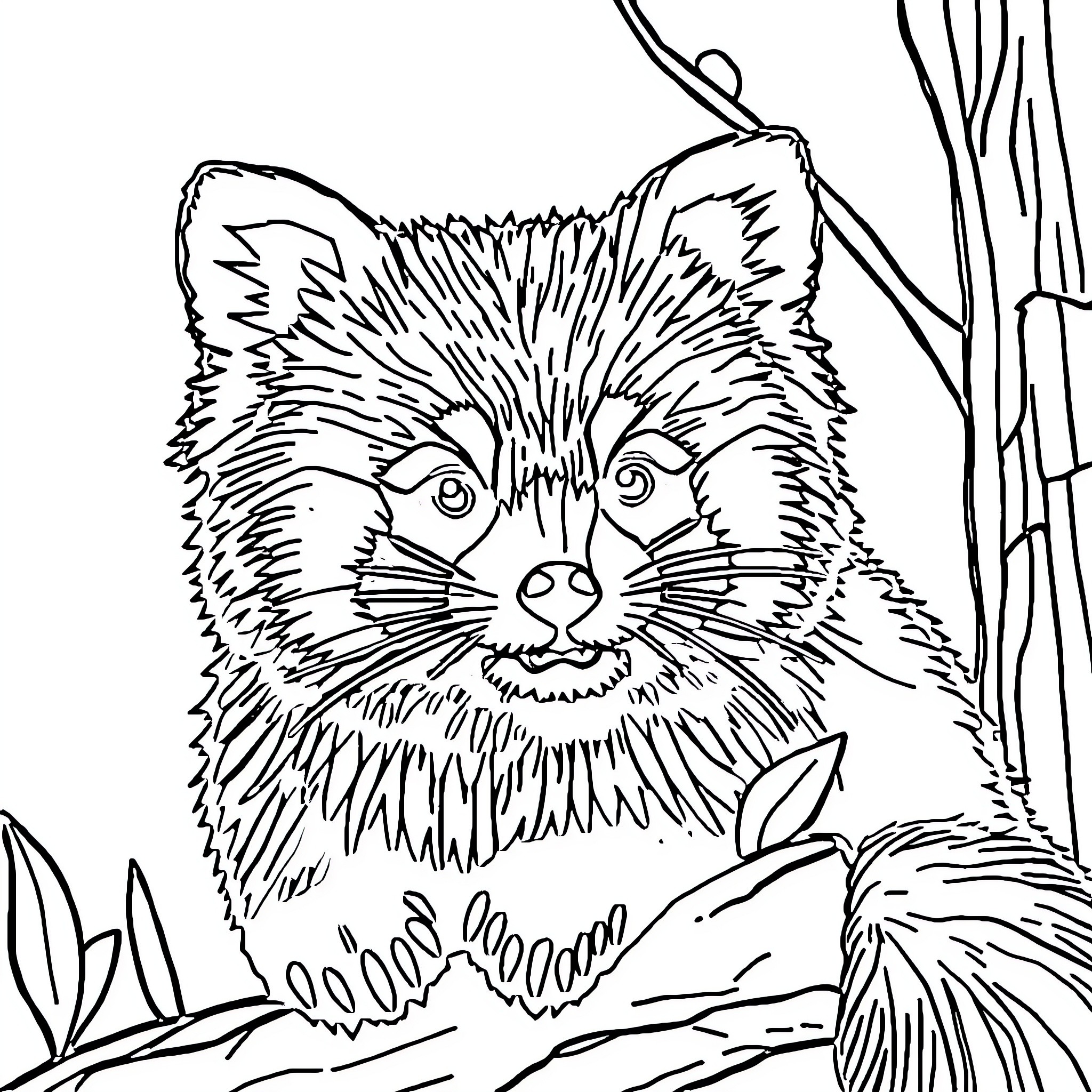 Panda peeking curiously from the bushes Coloring Page (free black-and-white line drawing printable PDF for all, from beginners to advanced learners, including children, teens, adults, and seniors)