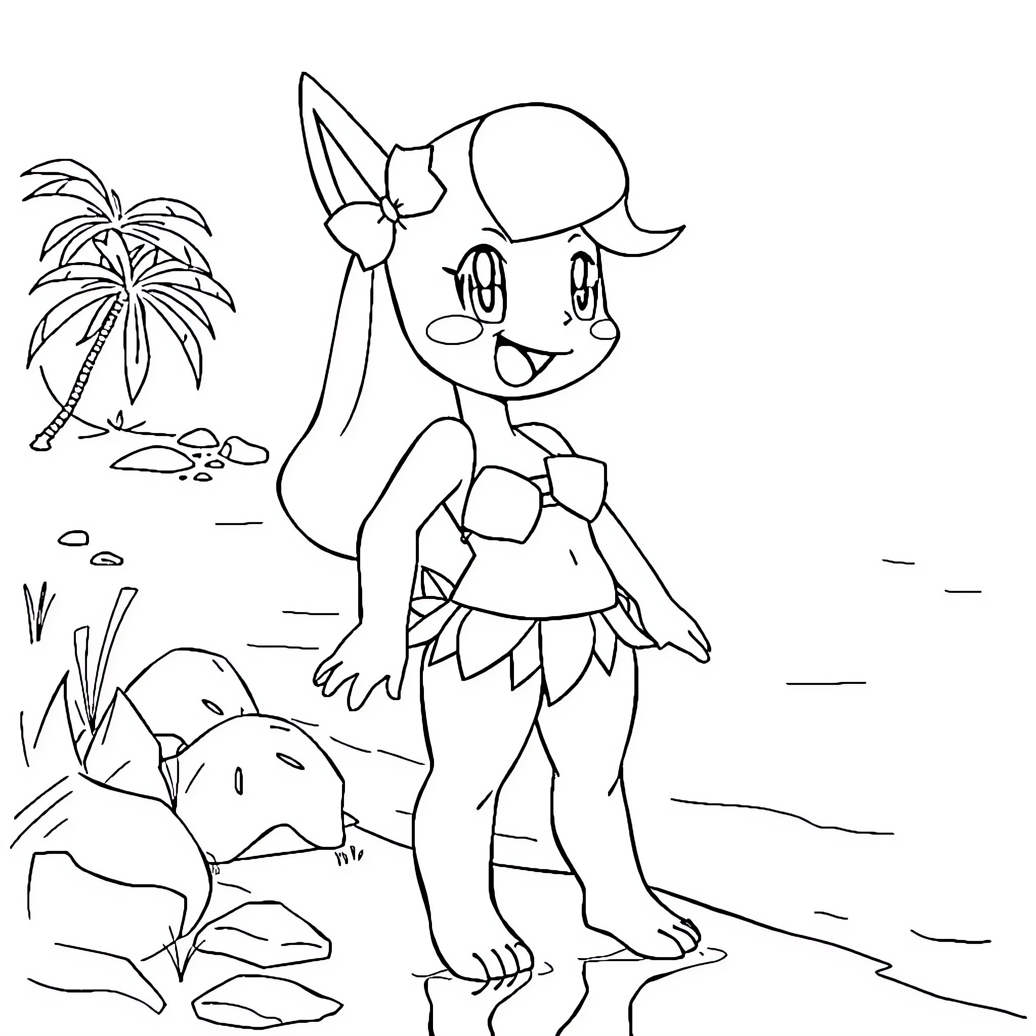 Misty Adventures in the Tropical Landscape Coloring Page (free black-and-white line drawing printable PDF for all, from beginners to advanced learners, including children, teens, adults, and seniors)