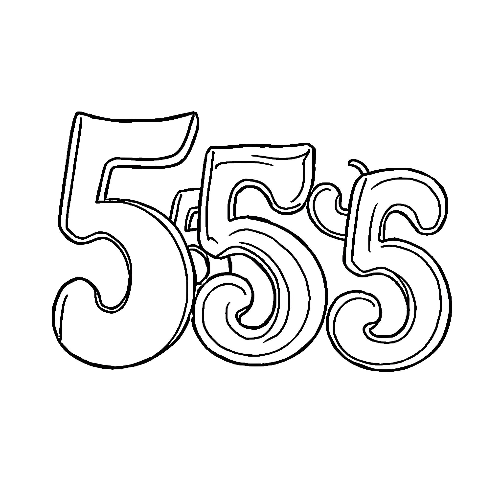 Number 5: Artistic numeric digits Coloring Page (free black-and-white line drawing printable PDF for all, from beginners to advanced learners, including children, teens, adults, and seniors)
