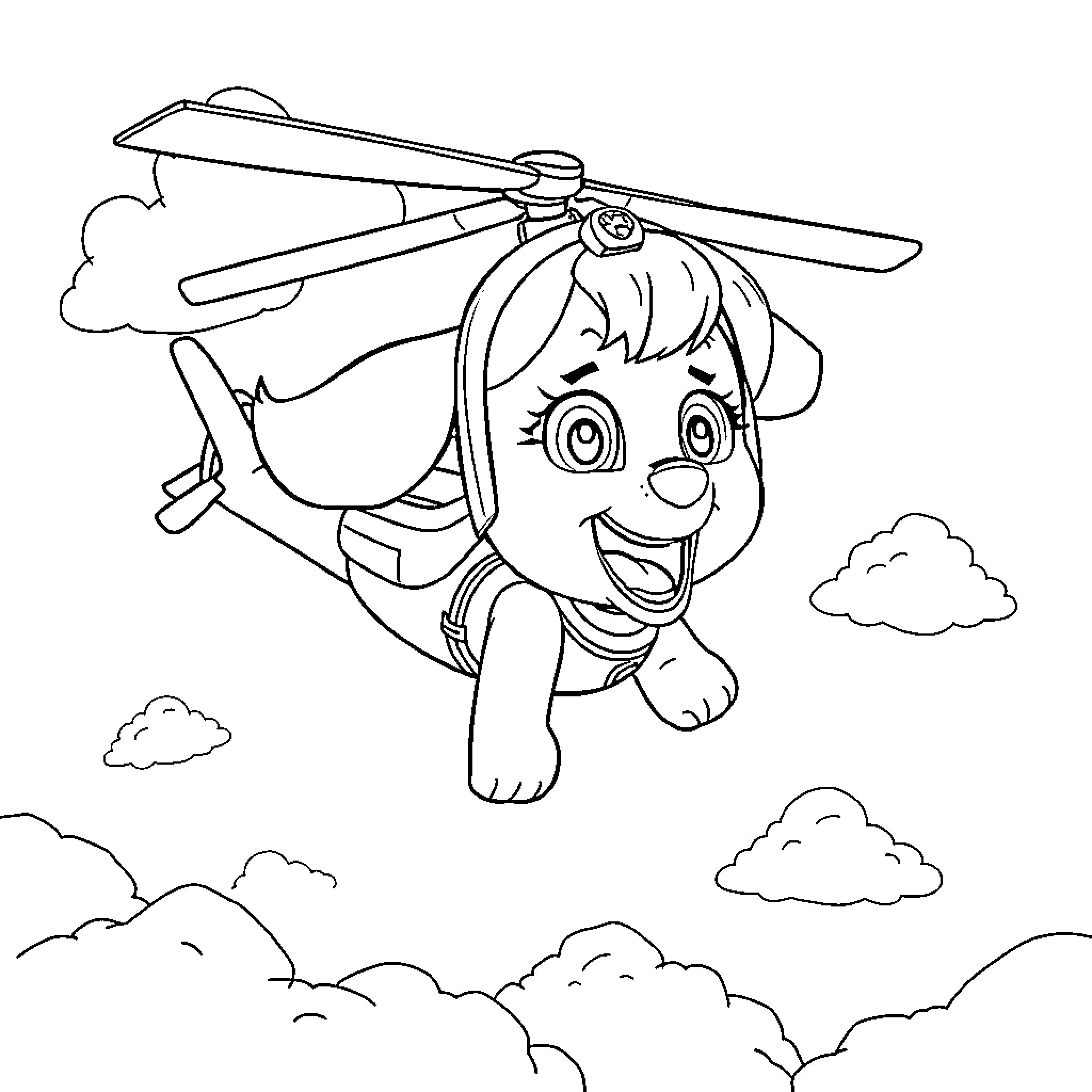 Sky adventures of a playful character Coloring Page (free black-and-white line drawing printable PDF for all, from beginners to advanced learners, including children, teens, adults, and seniors)
