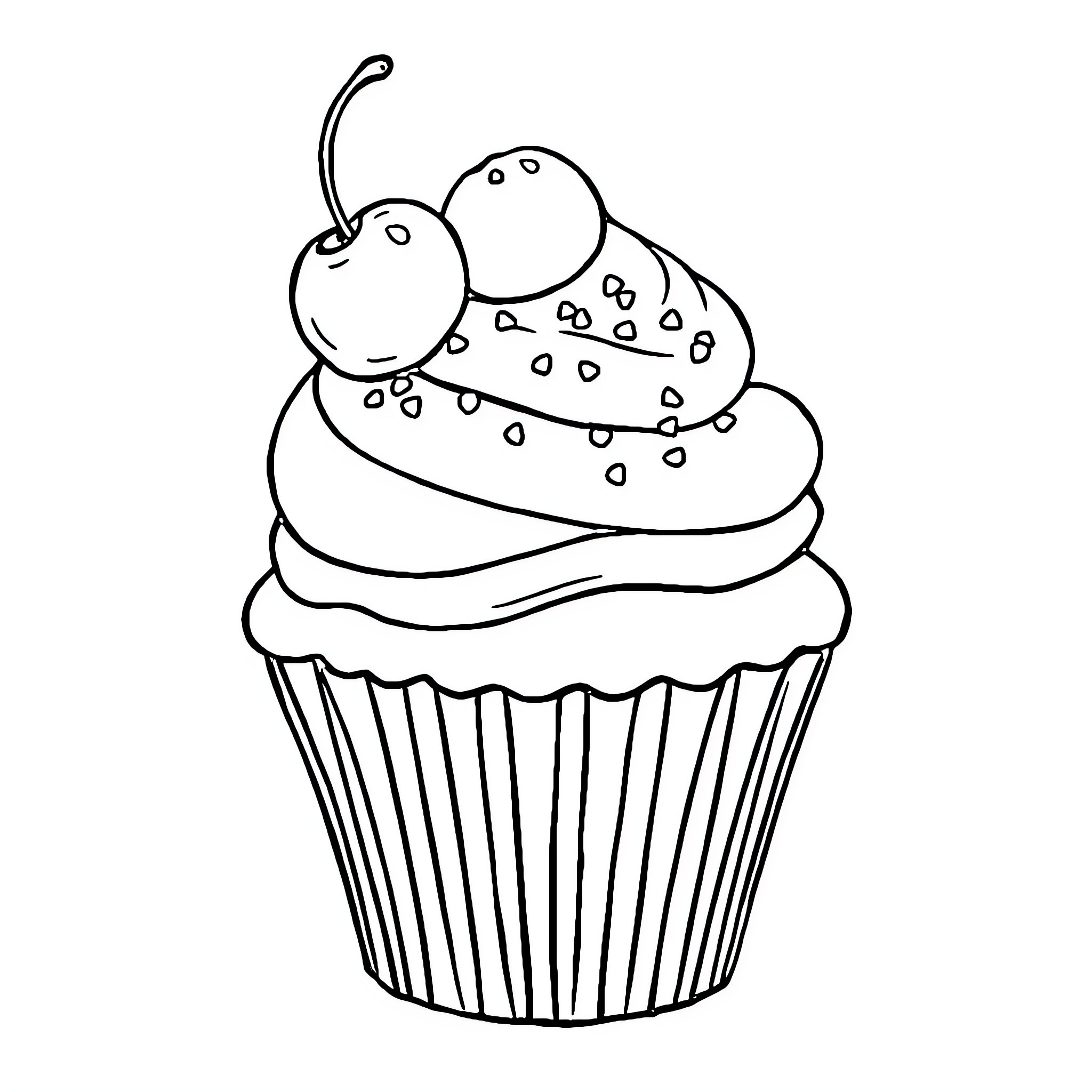 Cupcake with decorative topping Coloring Page (free black-and-white line drawing printable PDF for all, from beginners to advanced learners, including children, teens, adults, and seniors)