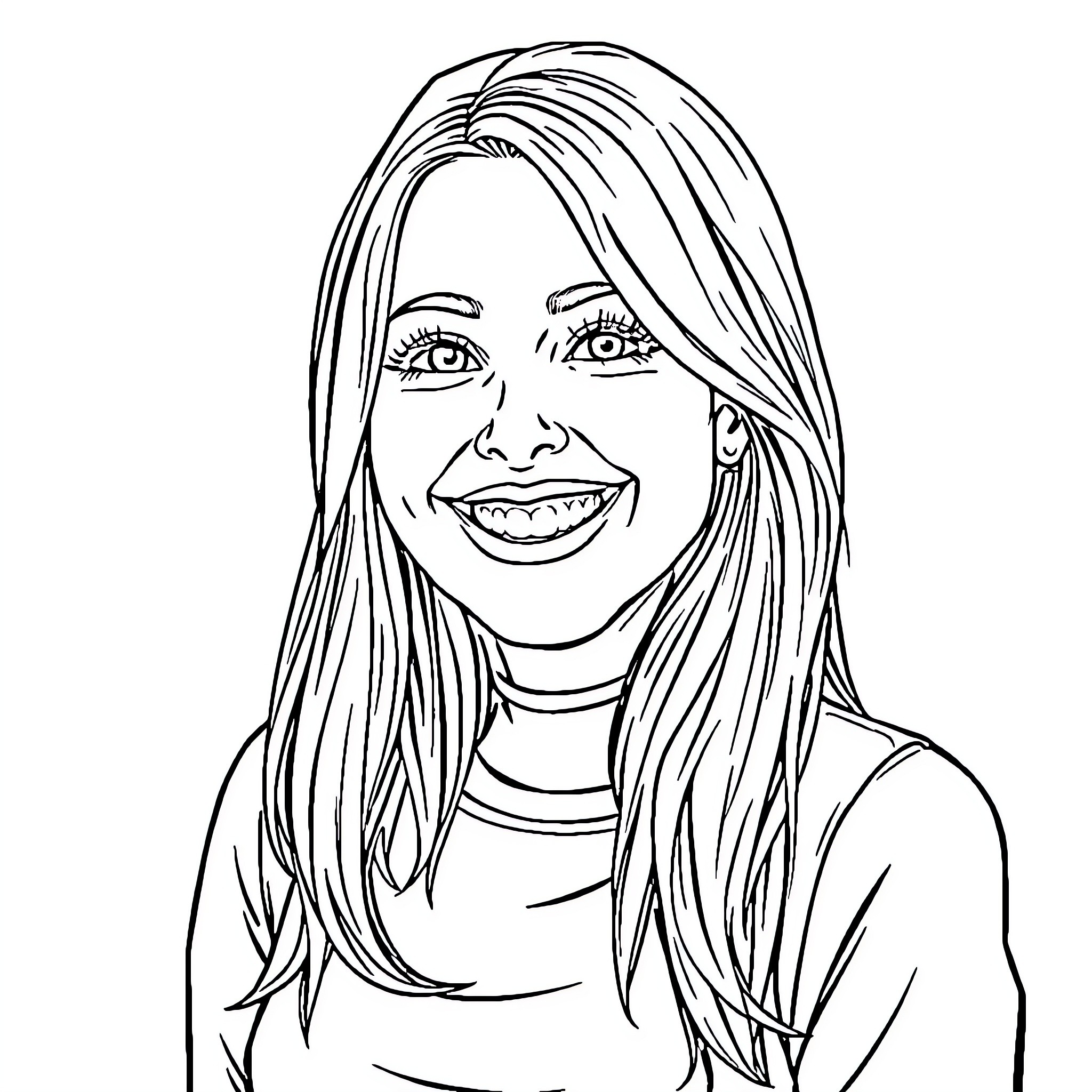 Nina Hartley in a Smiling Portrait Coloring Page (free black-and-white line drawing printable PDF for all, from beginners to advanced learners, including children, teens, adults, and seniors)