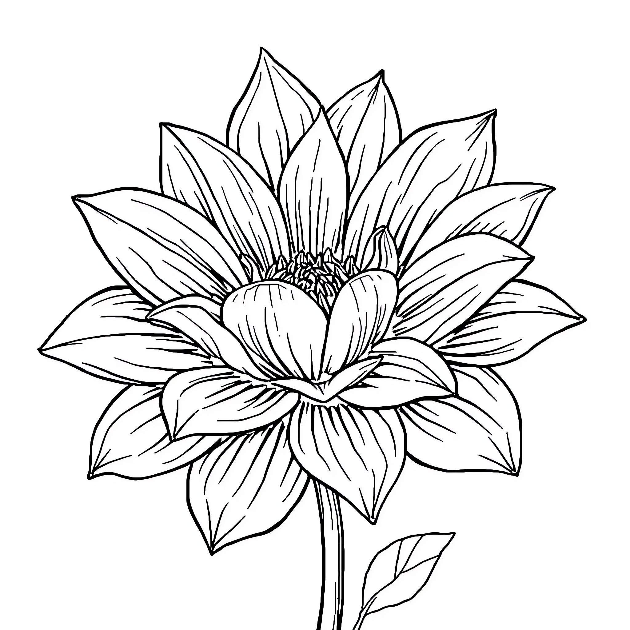 Flower blooming in detailed illustration Coloring Page (free black-and-white line drawing printable PDF for all, from beginners to advanced learners, including children, teens, adults, and seniors)