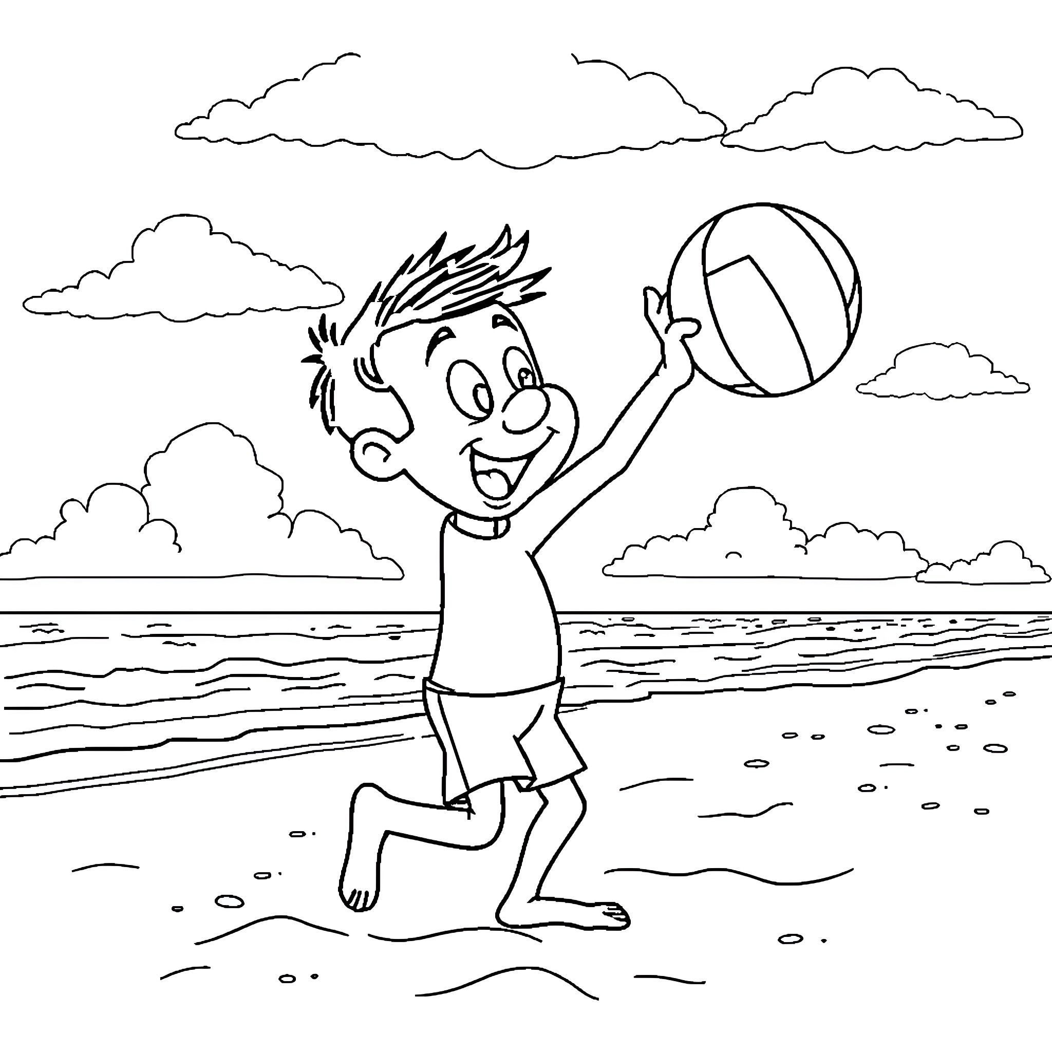 Pee Wee Herman plays joyfully with beach ball Coloring Page (free black-and-white line drawing printable PDF for all, from beginners to advanced learners, including children, teens, adults, and seniors)