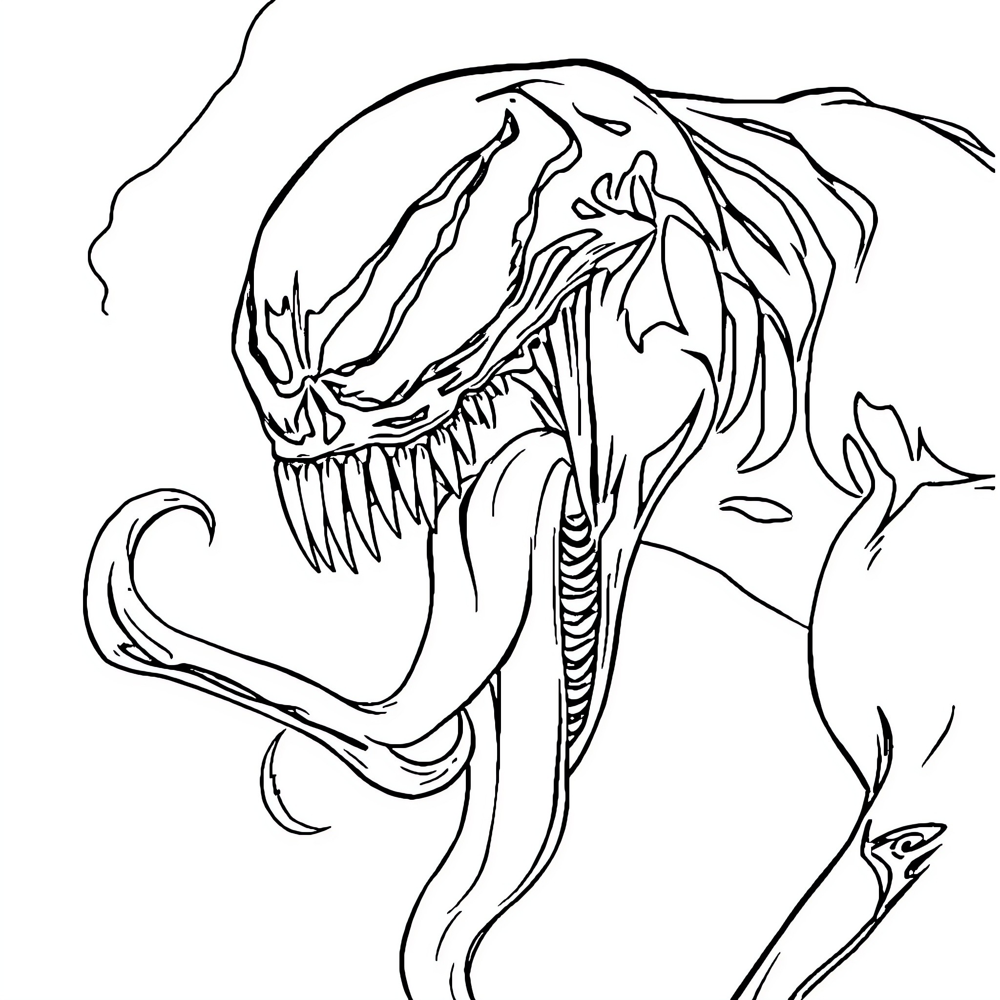 Venom's Fierce Embrace Coloring Page (free black-and-white line drawing printable PDF for all, from beginners to advanced learners, including children, teens, adults, and seniors)