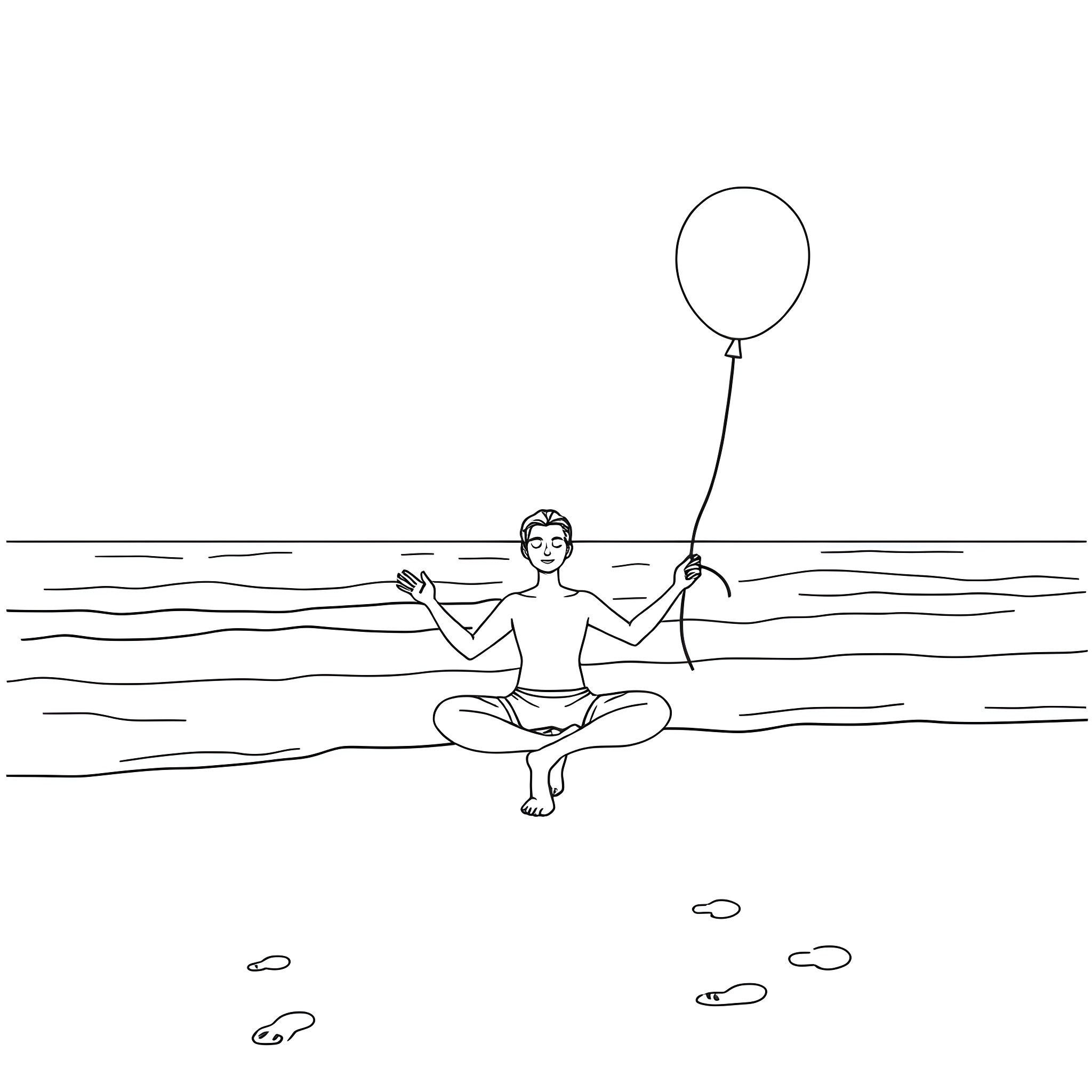 Yogi enjoying peace and tranquility by the water Coloring Page (free black-and-white line drawing printable PDF for all, from beginners to advanced learners, including children, teens, adults, and seniors)