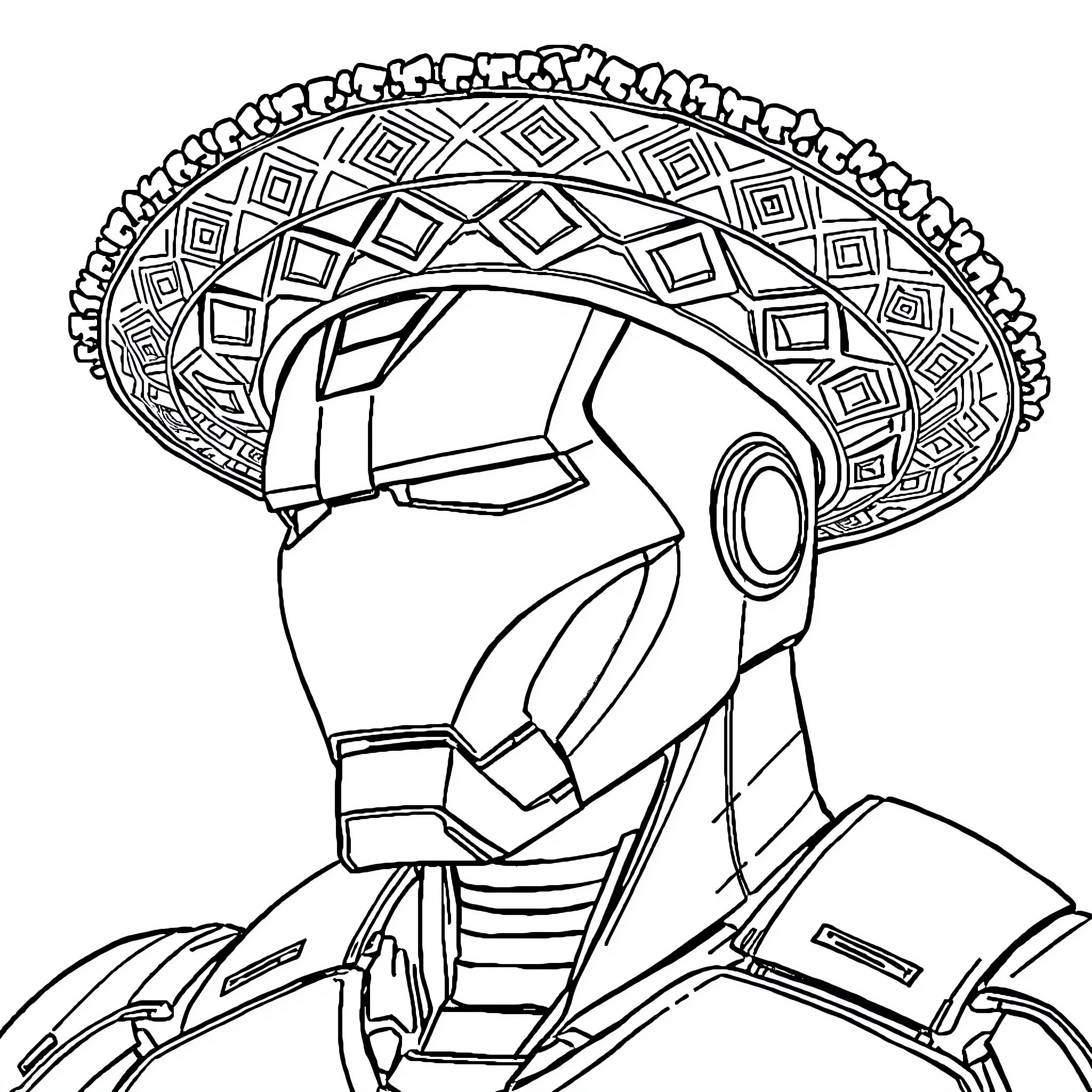 Ironman with Intricate Helmet Design Coloring Page (free black-and-white line drawing printable PDF for all, from beginners to advanced learners, including children, teens, adults, and seniors)