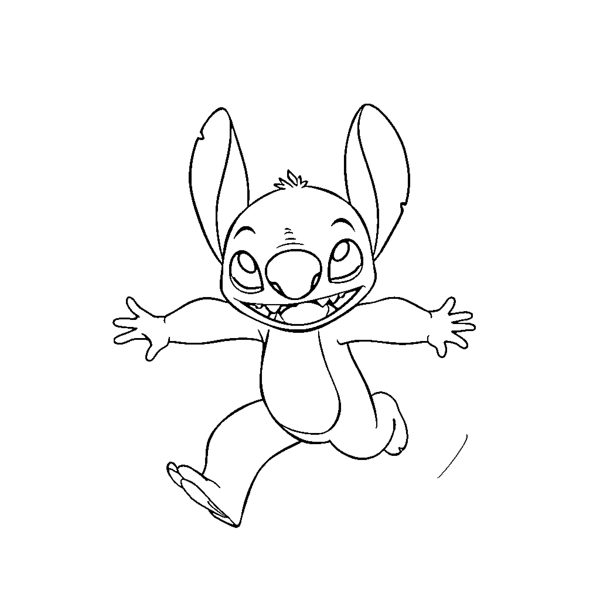 Stitch jumping joyfully Coloring Page (free black-and-white line drawing printable PDF for all, from beginners to advanced learners, including children, teens, adults, and seniors)