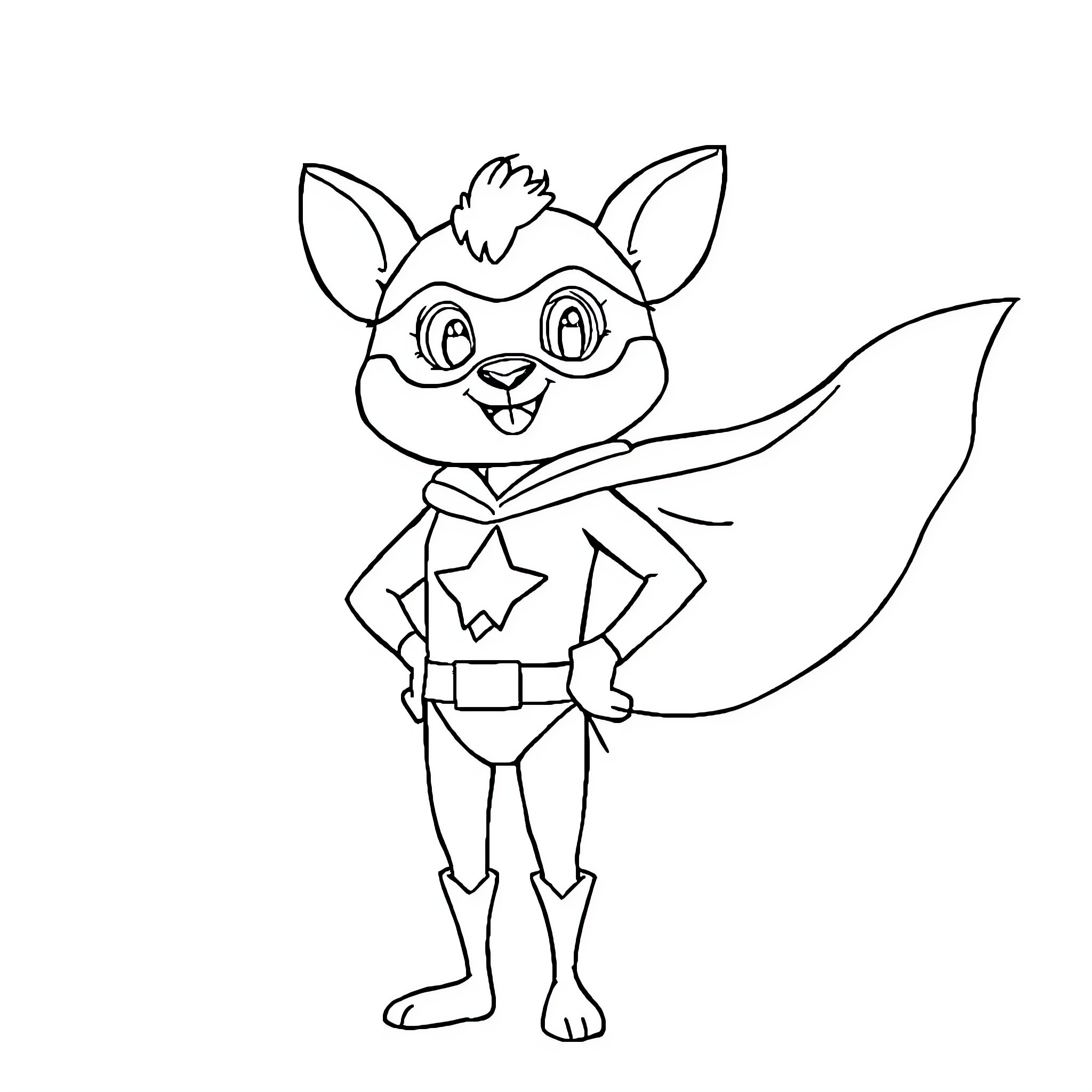 Labubu the Playful Superhero Coloring Page (free black-and-white line drawing printable PDF for all, from beginners to advanced learners, including children, teens, adults, and seniors)