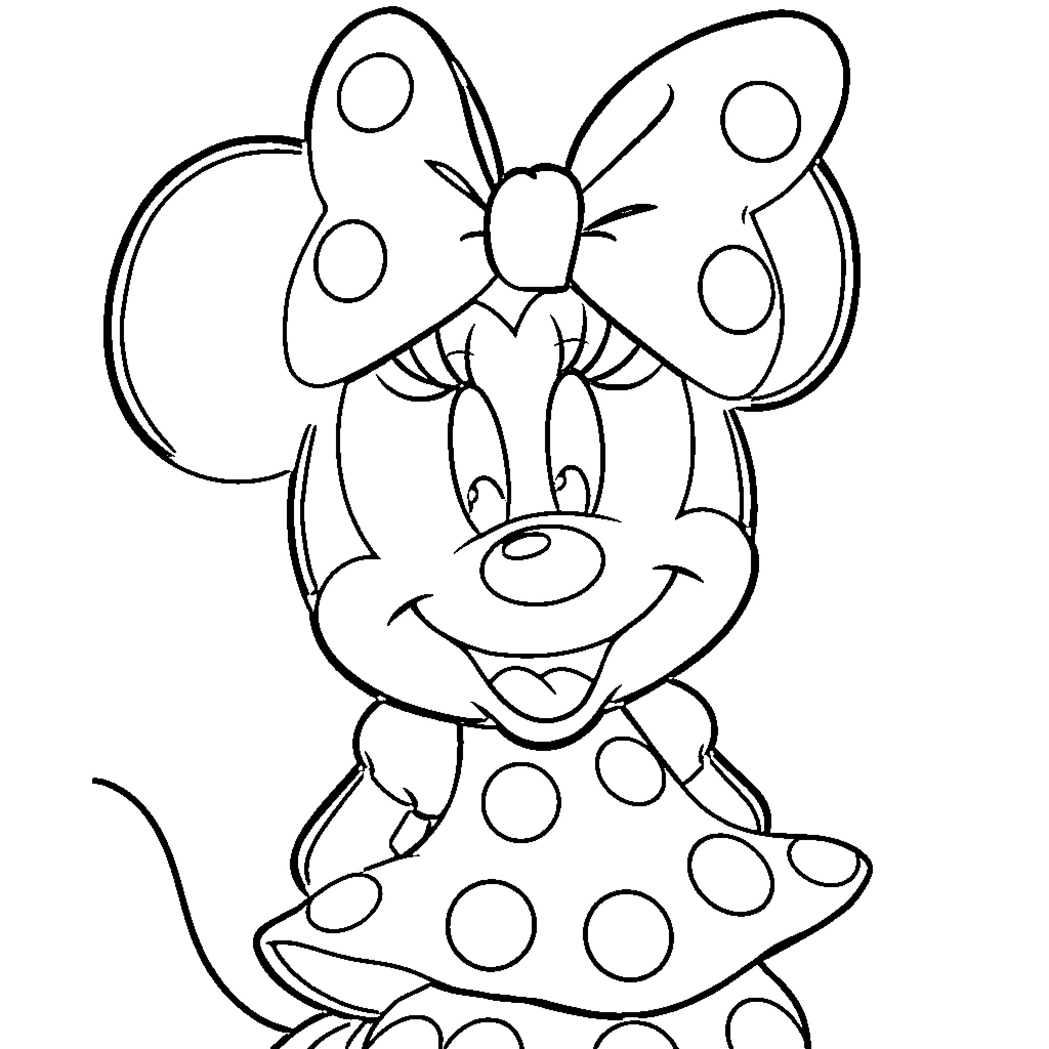 Minnie Mouse in a playful pose Coloring Page (free black-and-white line drawing printable PDF for all, from beginners to advanced learners, including children, teens, adults, and seniors)