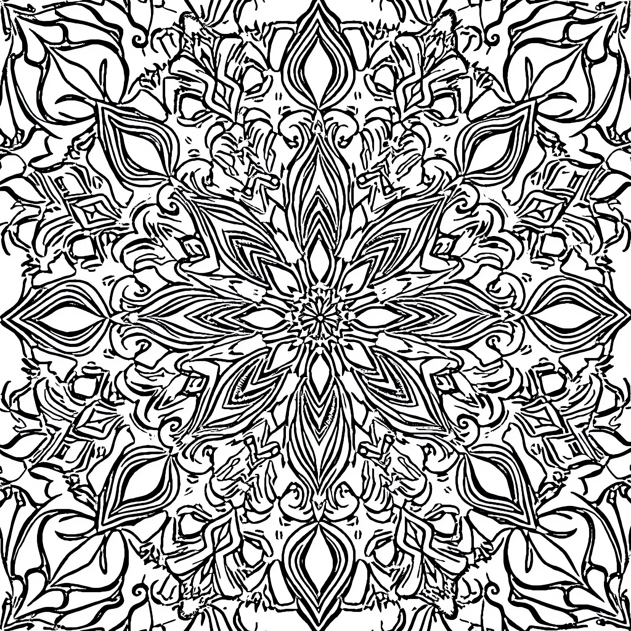 Pattern of intricate floral designs Coloring Page (free black-and-white line drawing printable PDF for all, from beginners to advanced learners, including children, teens, adults, and seniors)